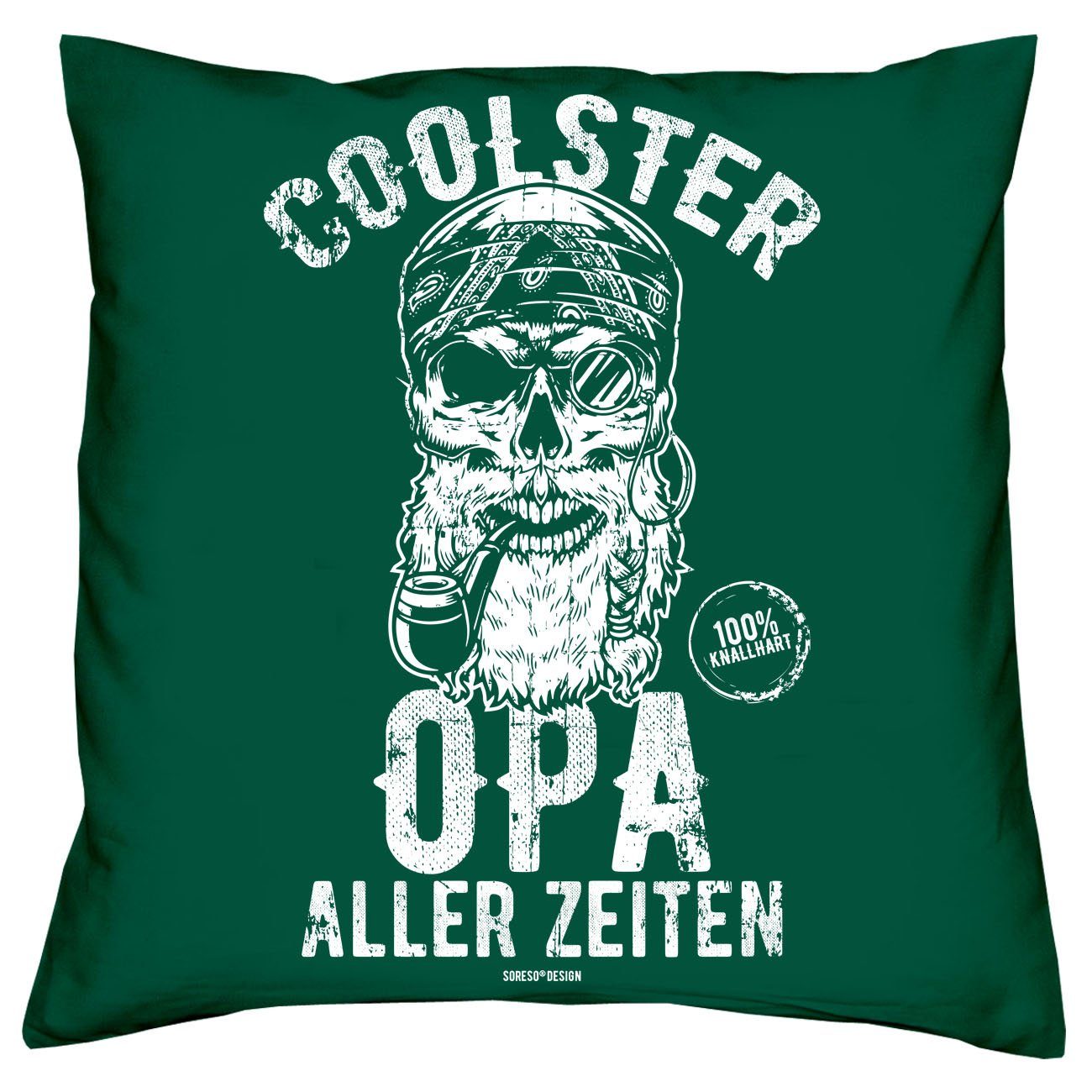 Soreso® Dekokissen Kissen Coolster Opa aller Zeiten & Urkunde für den Weltbesten Opa, Geschenk Weihnachten Geburstag Vatertag dunkelgrün