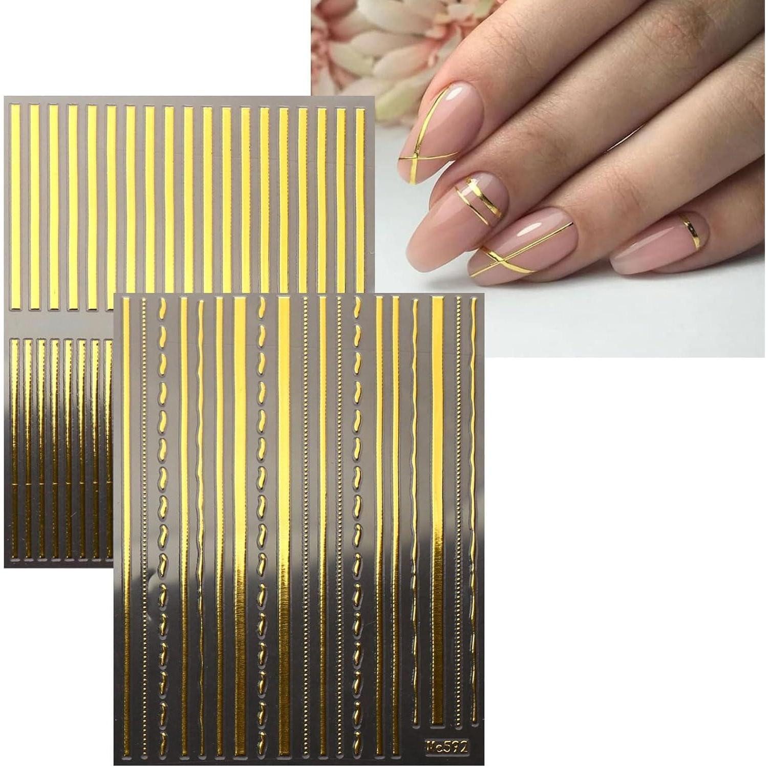 LuxusKollektion Nageldesign Zubehör Nagelsticker Goldene Linie French Tip 12 Blatt selbstklebend