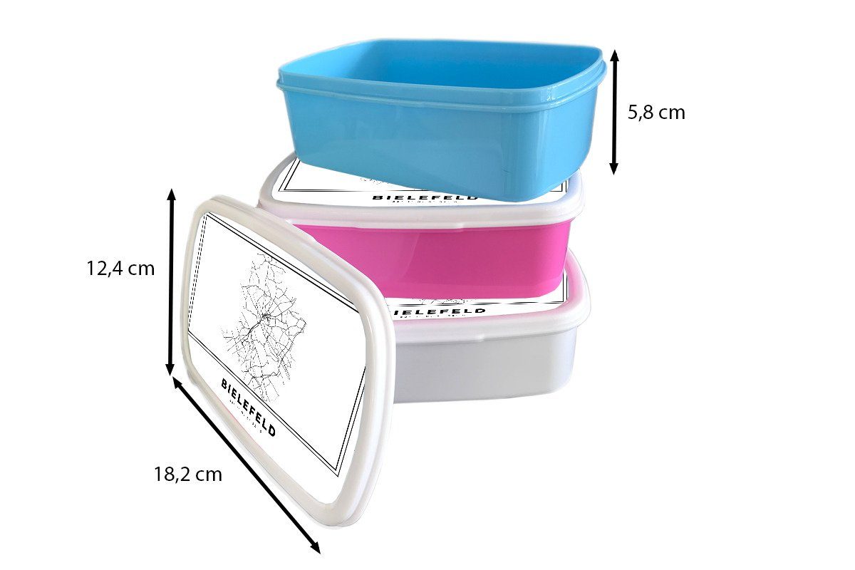 MuchoWow Lunchbox Stadtplan - - Kinder, Brotbox Bielefeld Snackbox, Kunststoff Schwarz-weiß Brotdose Kunststoff, - - Erwachsene, (2-tlg), für Deutschland Karte, rosa Mädchen