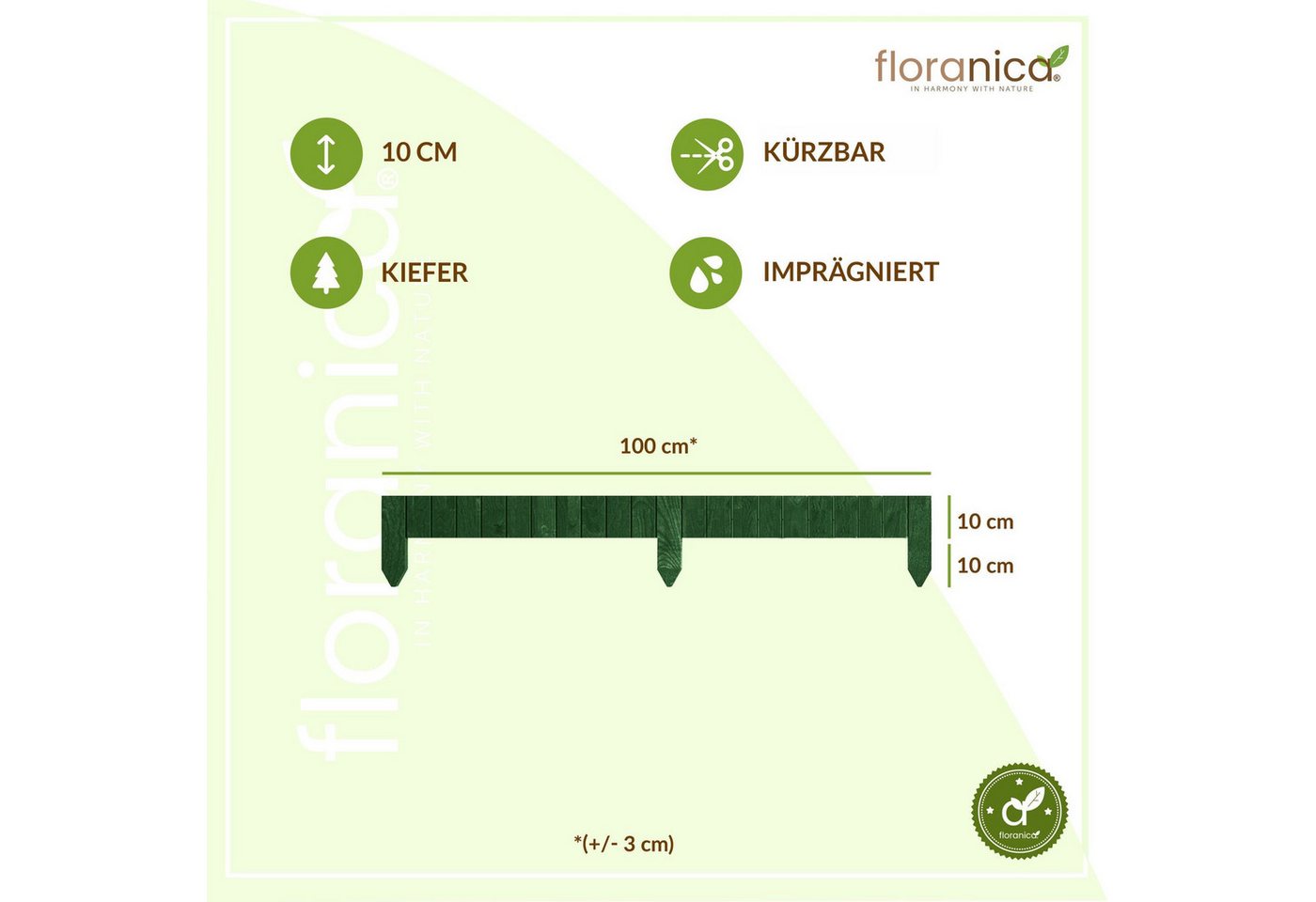 Thumbnail - Floranica Palisade Flexible Beeteinfassung Rollborder Beetumrandung Rasenkante Holzzaun, LxH: 100x10 cm, Grün, Rasenbegr...