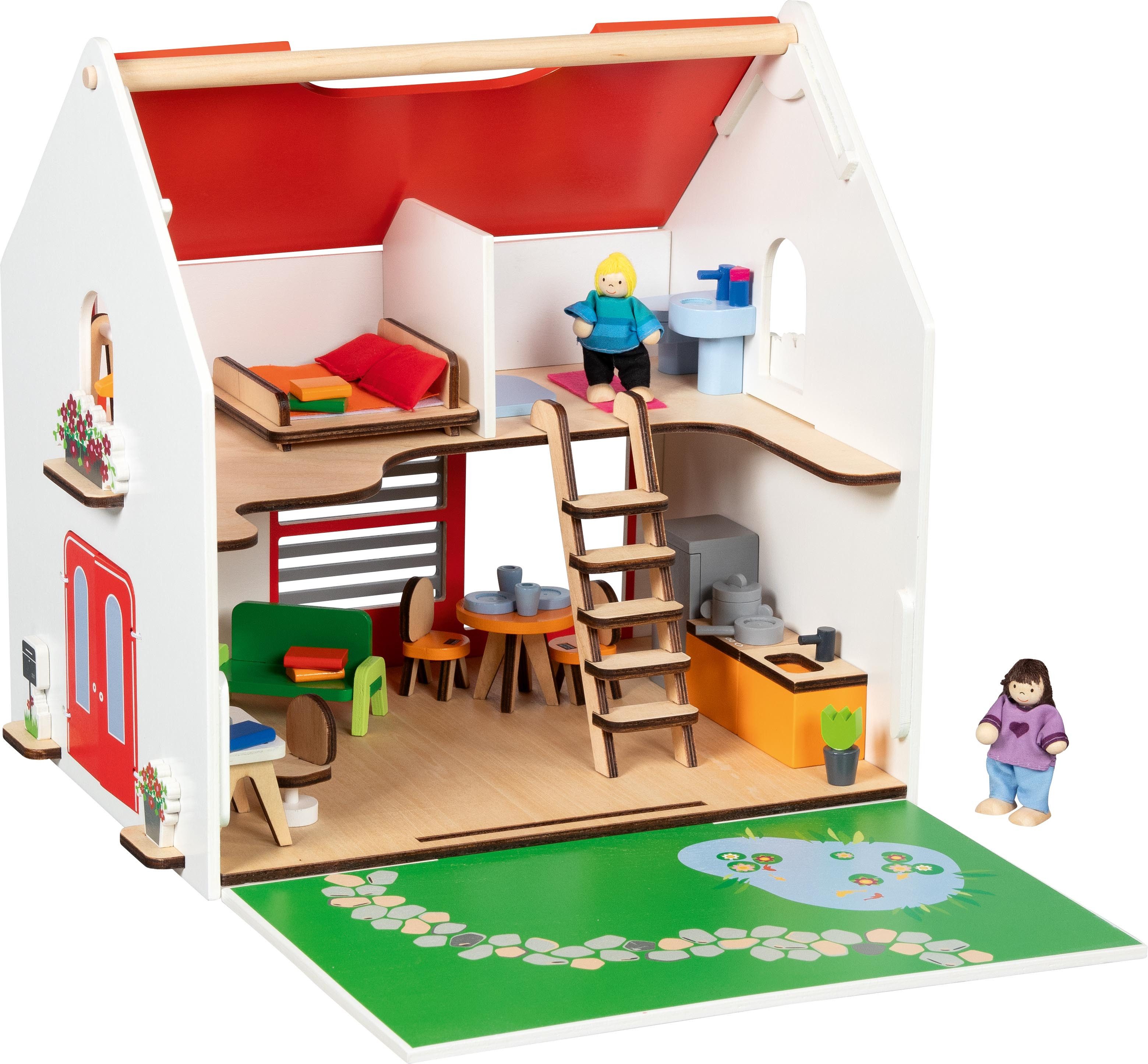 goki Puppenhaus 54-teiliges Puppenhaus – mit Puppen, Stühlen, Tischen und Bett, (54-tlg)