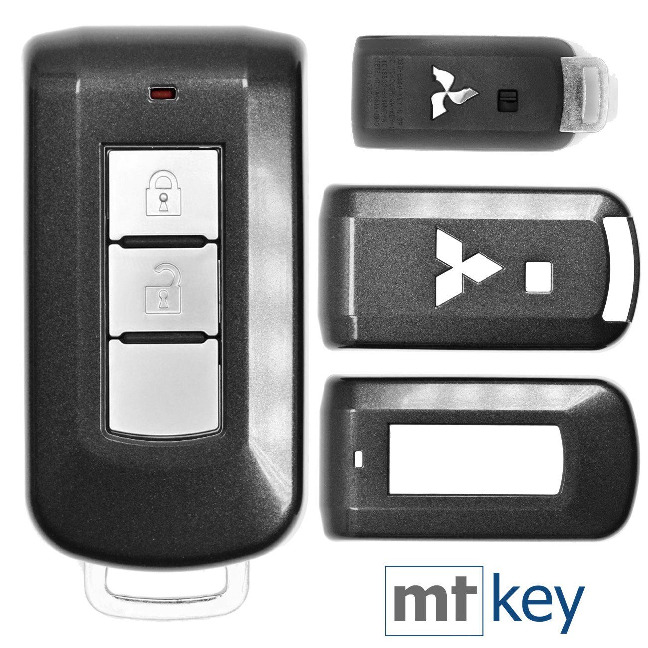 mt-key Schlüsseltasche Autoschlüssel Hardcover Schutzhülle Metallic Grau, für Mitsubishi ASX L200 Outlander Pajero KEYLESS SMARTKEY
