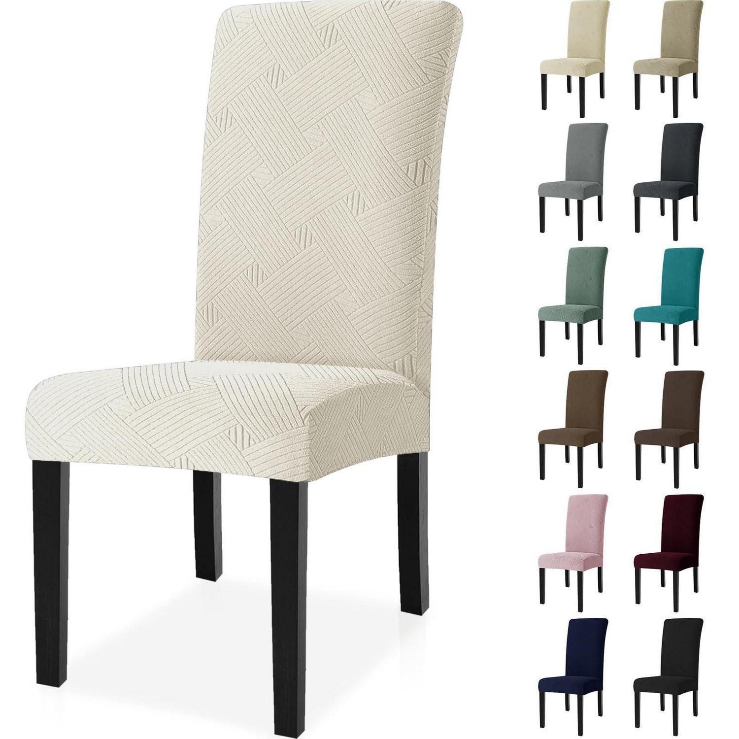 LuxusKollektion Stuhlbezug Stuhlhussen elastisch abnehmbar waschbar universal 6er Sahne 6er Set