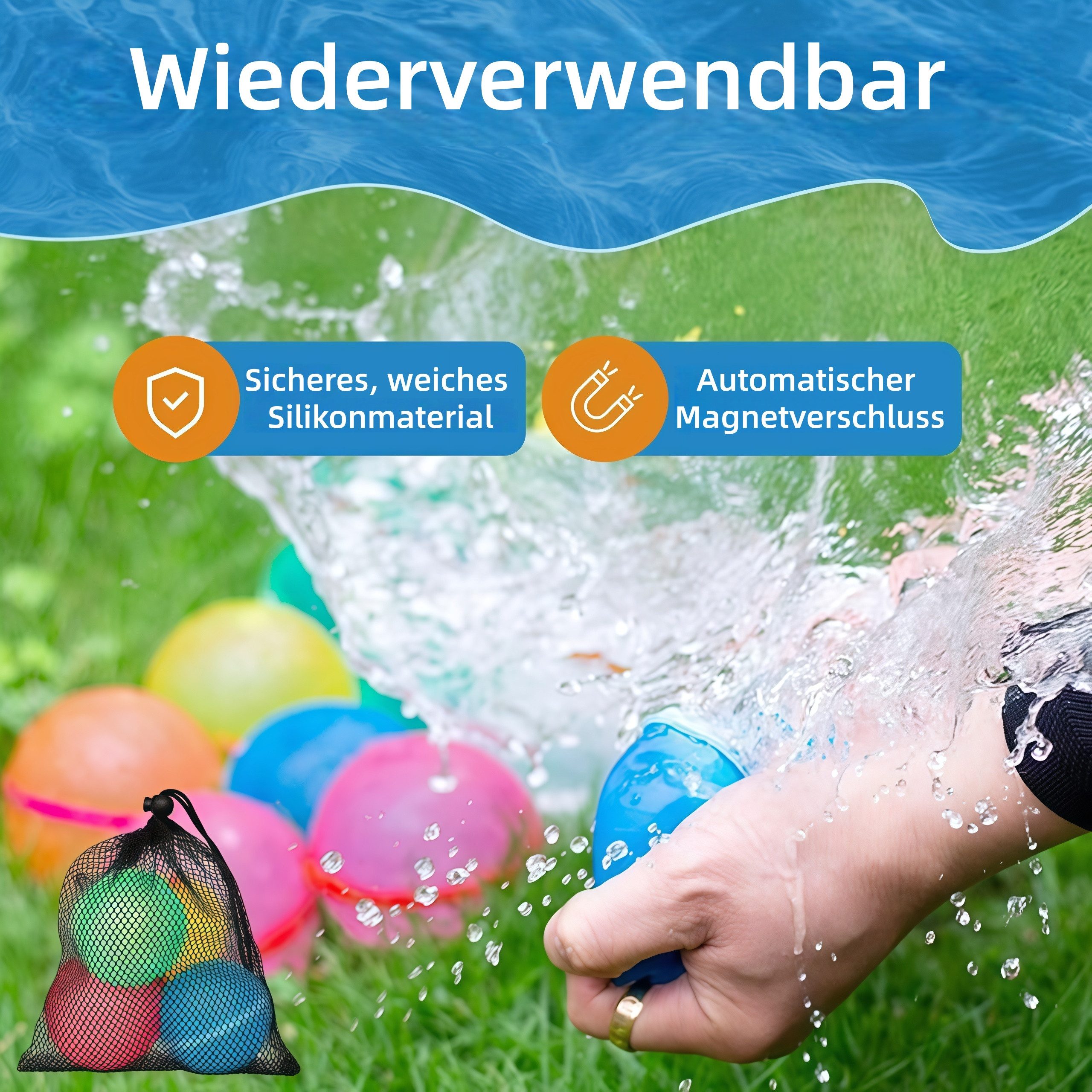 FOUORTUNATE-BEE Wasserball 6er Set wiederverwendbare Wasserbälle, Sommer-Spielzeug (6-St), Wasser-Spielzeug für Strand & Kinder, wiederverwendbar