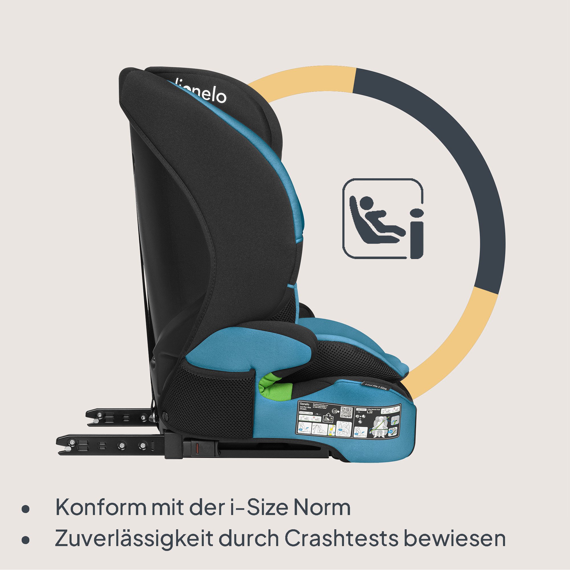 lionelo Autokindersitz LEVI FIX I-SIZE, ab: ab 15 Montaen, bis: Bis ca. 12 Jahre (150 cm), ab: 76 cm, bis: 150 cm, (Set), Dri-Seat/ISOFIX/TopTether/Reduziereinsatz/Komfort