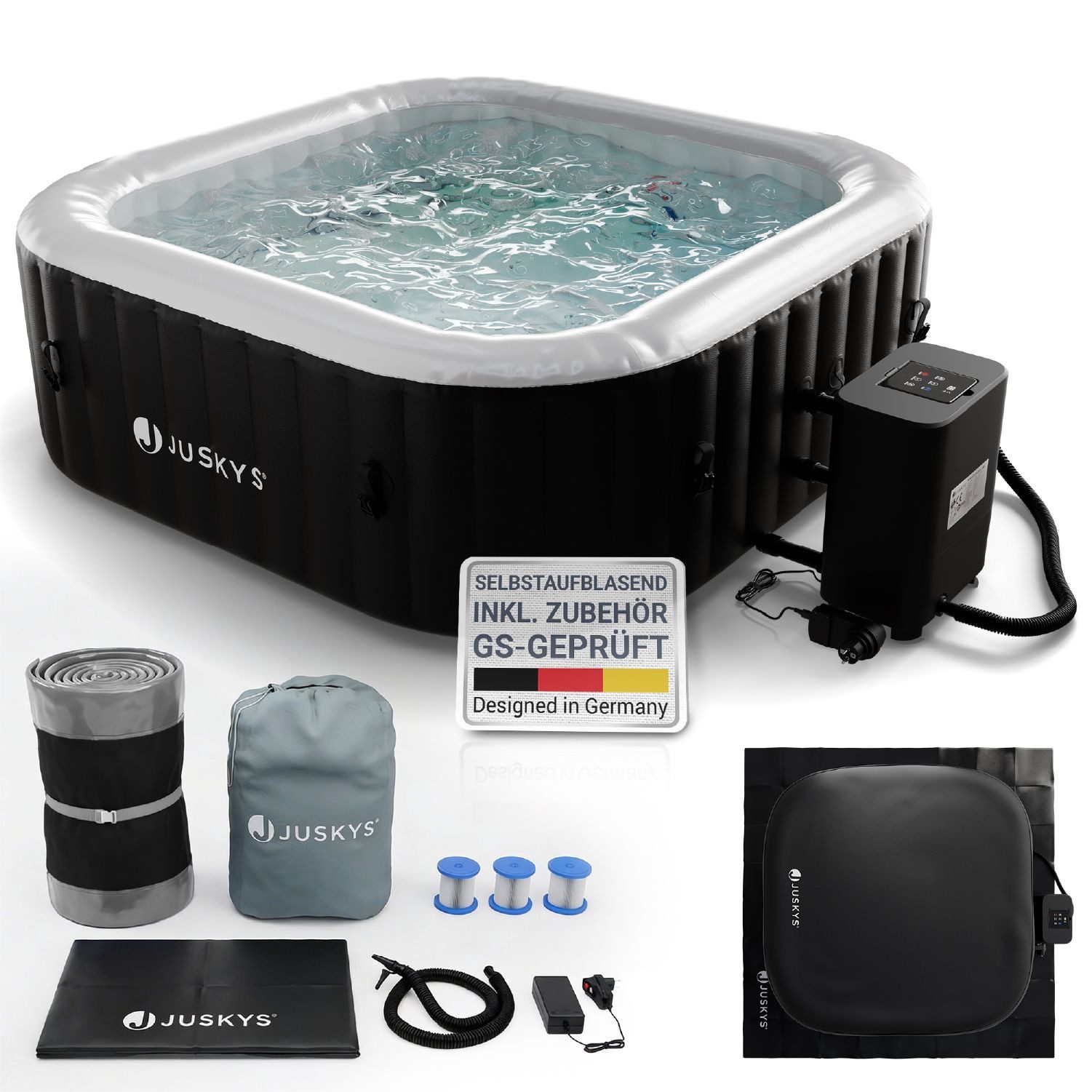 Juskys Whirlpool SpaLuxe, Aufblasbar, (1-tlg), 130 Sprudeldüsen, Inkl. Pumpe und Zubehör, 2400W Heizleistung