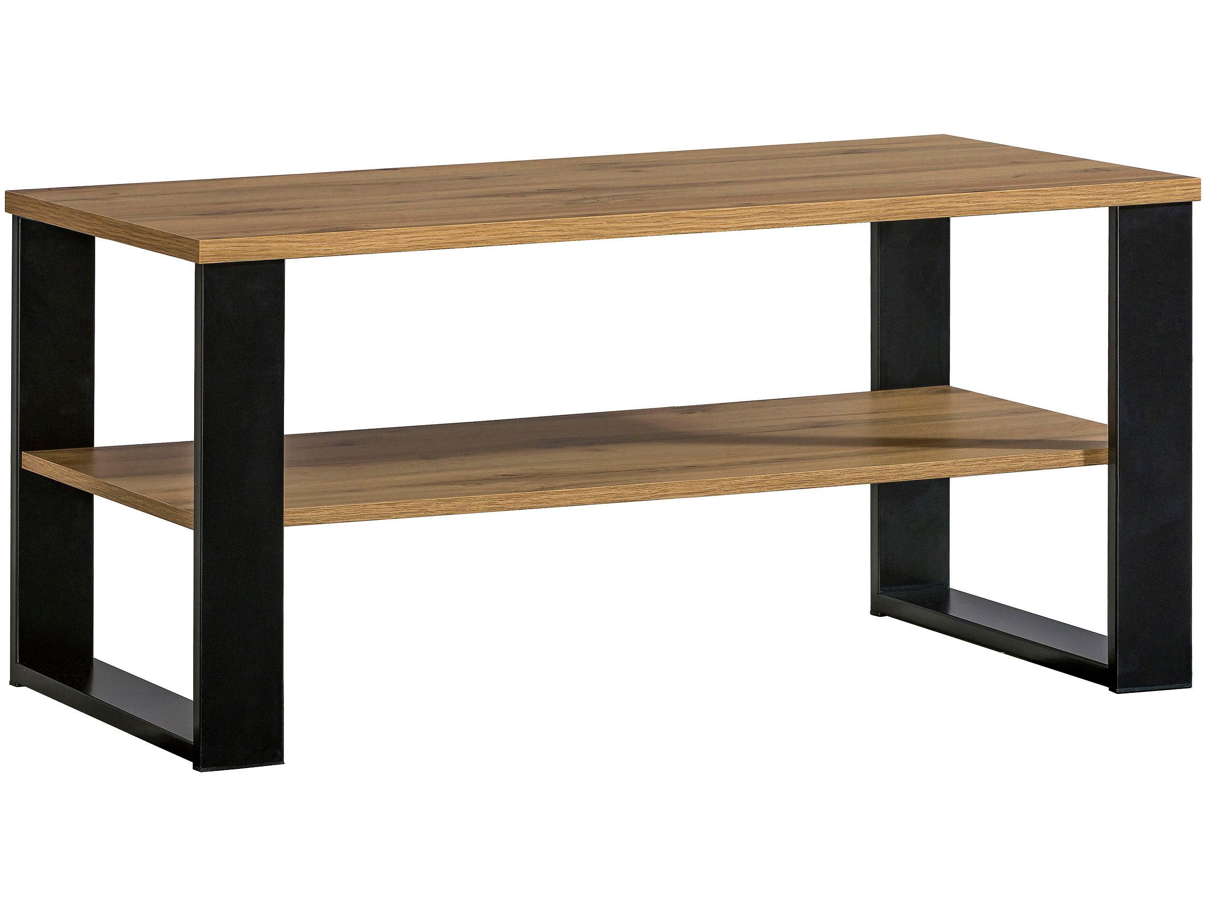 Beautysofa Couchtisch LAMELO Kaffeetisch mit Ablage, aus Eiche Wotan mit schwarzen Metallbeinen, Funktional & Elegant