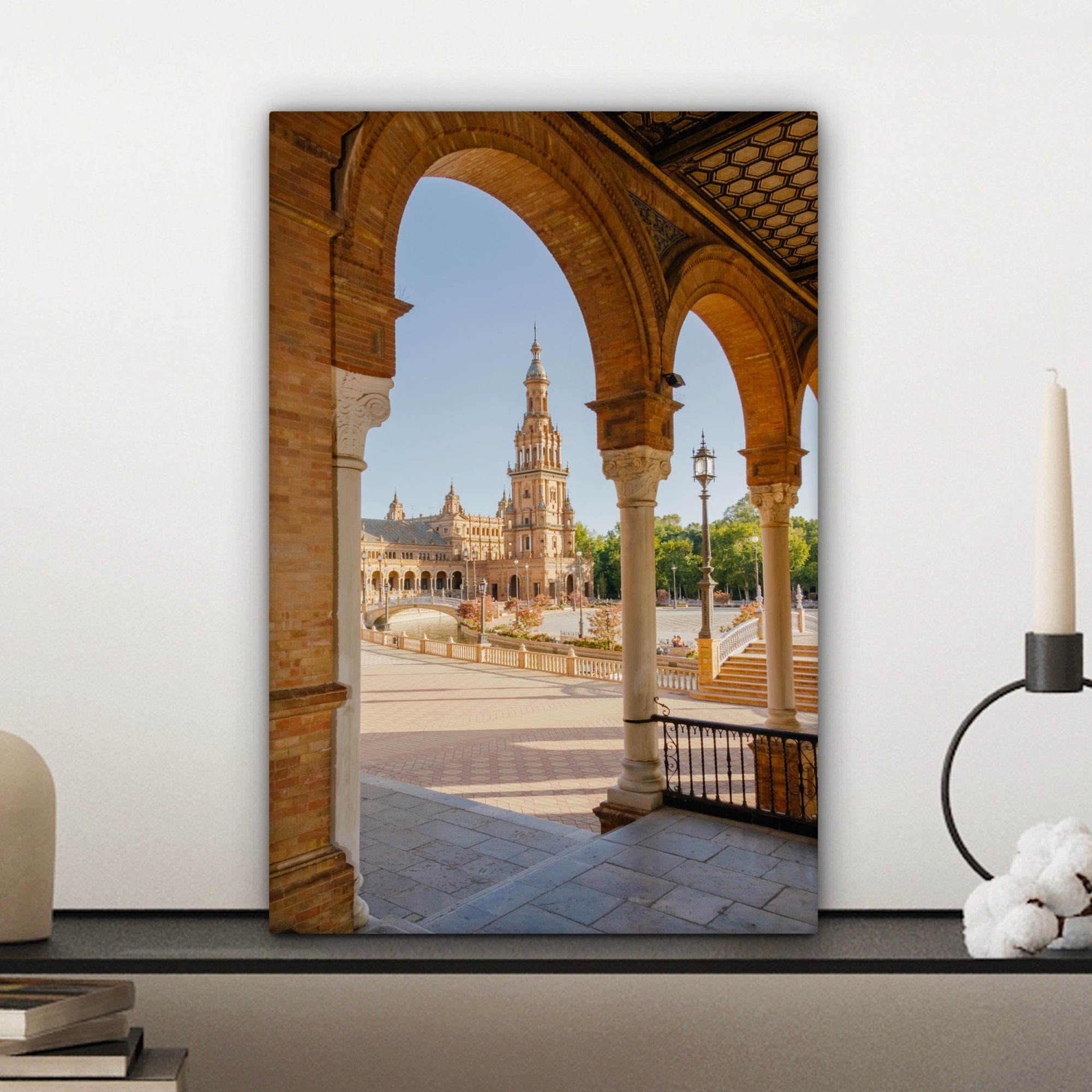 OneMillionCanvasses® Leinwandbild Sevilla - 20x30 Gemälde, St), Architektur, Leinwandbild (1 fertig bespannt Turm inkl. cm Zackenaufhänger, 