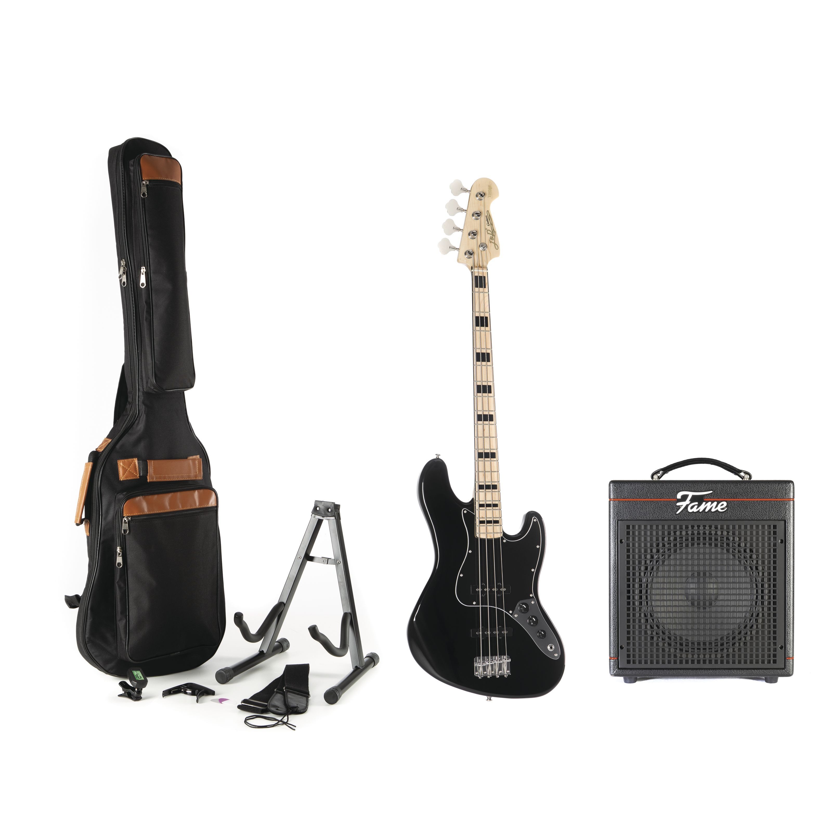 J & D E-Bass, E-Bässe, Bass-Sets, JB Vintage 1975 BK + Rumble - Pack basse électrique-Set