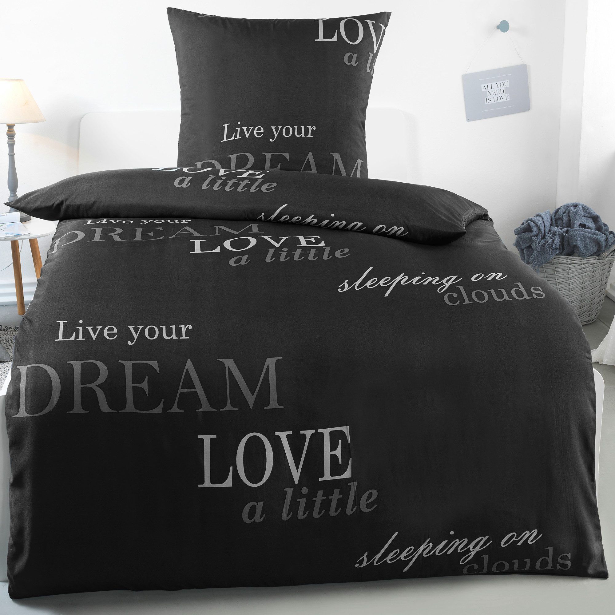 Kuscheli Bettwäsche 135x200 + 80x80 cm atmungsaktiver Bettbezug, moderne De günstig online kaufen