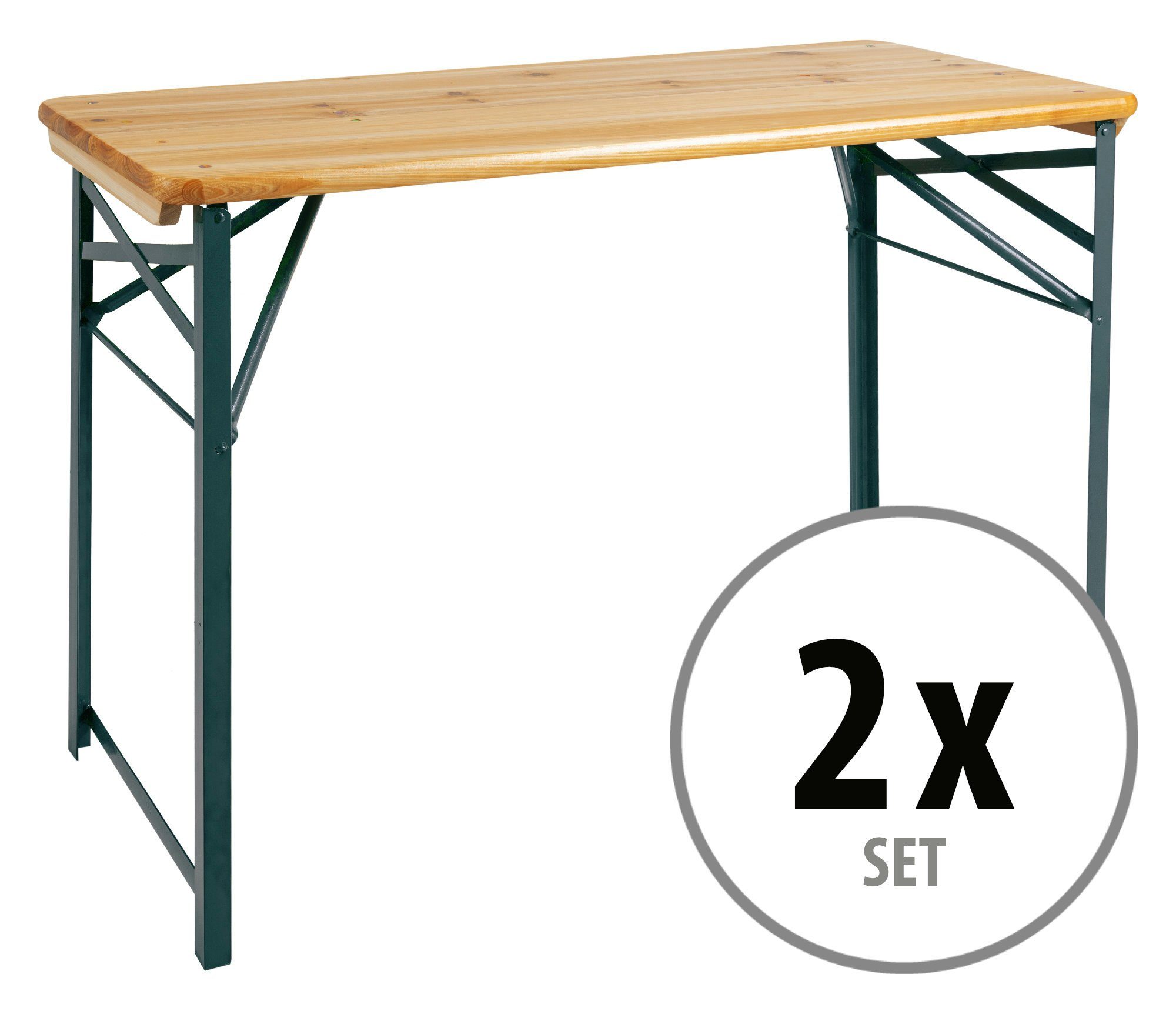 Stagecaptain Bierzeltgarnitur "Hirschgarten" kurzer Bierzelttisch 119 cm, (2-tlg), kann auch ebenso als Esstisch, Campingtisch & Beistelltisch dienen