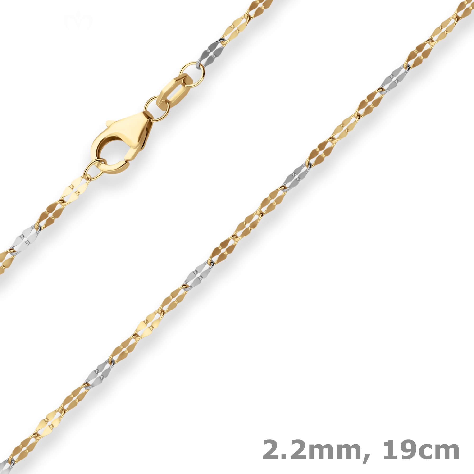 Goldarmband 2,2mm Armband Tigeraugenkette aus 375 Gold gelb/weiß 19cm