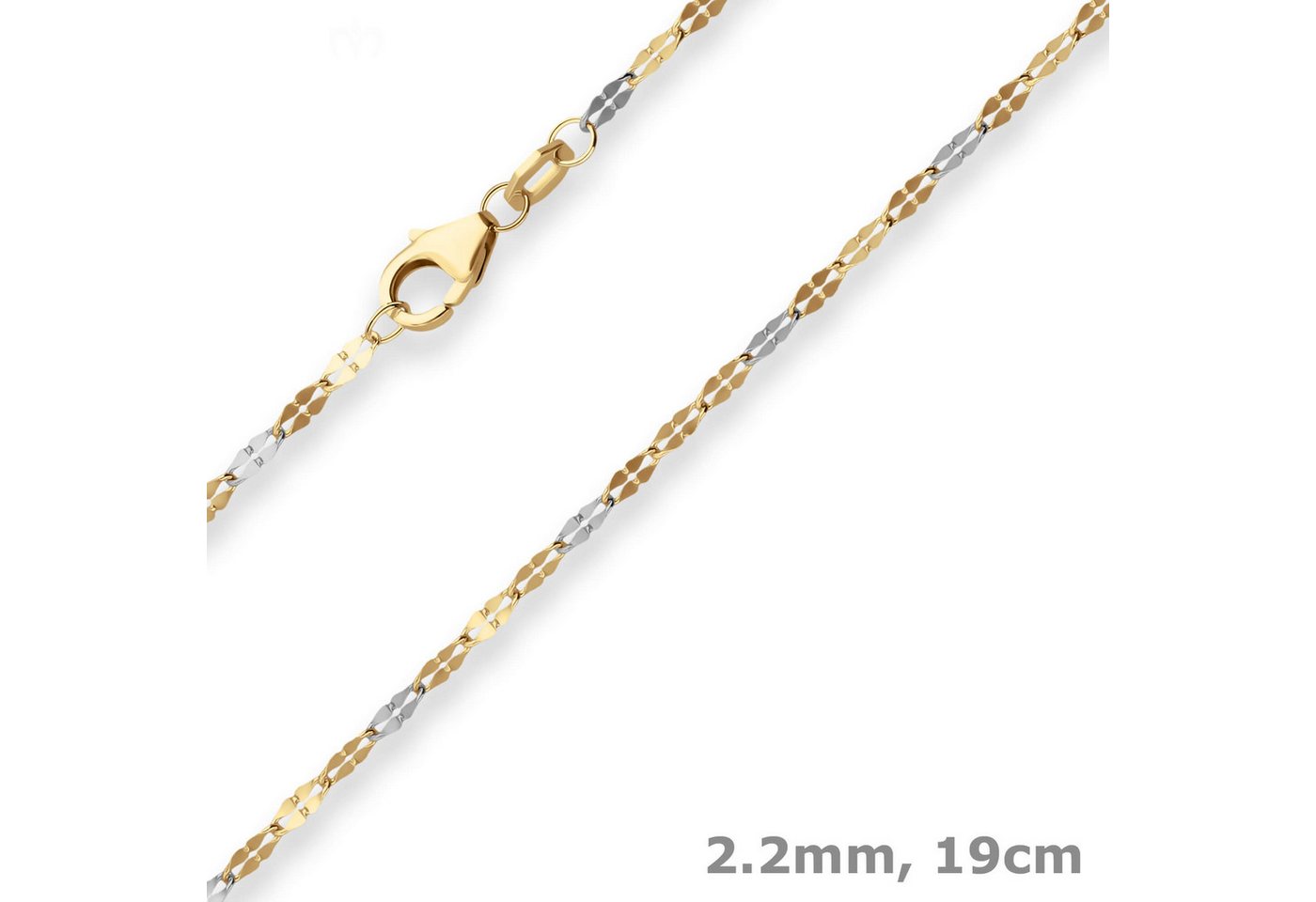 Schmuck Krone Goldarmband 2,2mm Armband Tigeraugenkette aus 375 Gold gelb/weiß 19cm, Gold 375