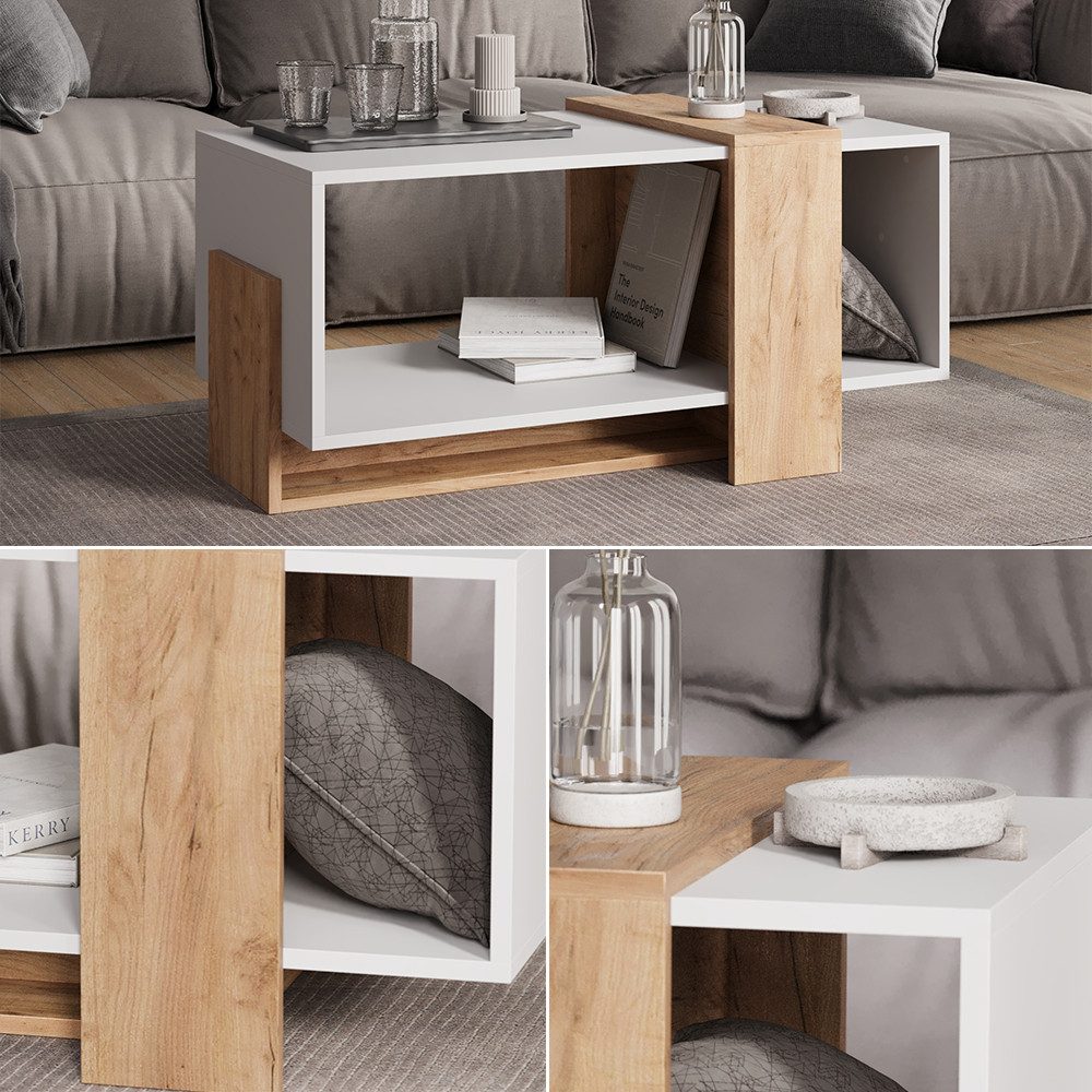 Vicco Couchtisch Aven, Weiß/Goldkraft Eiche, 91.8 x 49 cm