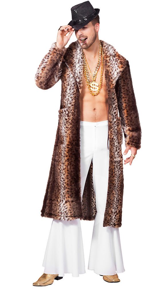 Karneval-Klamotten Kostüm 80er Jahre Herren Pimp Zuhälter Mantel Bad Taste, Superstar Plüsch Mantel Herrenkostüm Rapper Männerkostüm Karneval