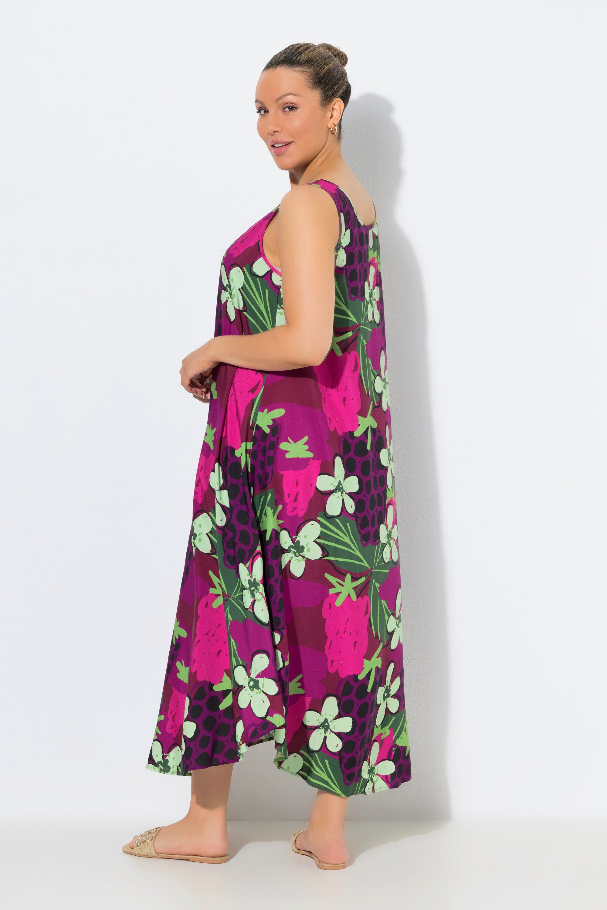 Ulla Popken Maxikleid Midikleid Blüten A-Linie Rundhals ärmellos