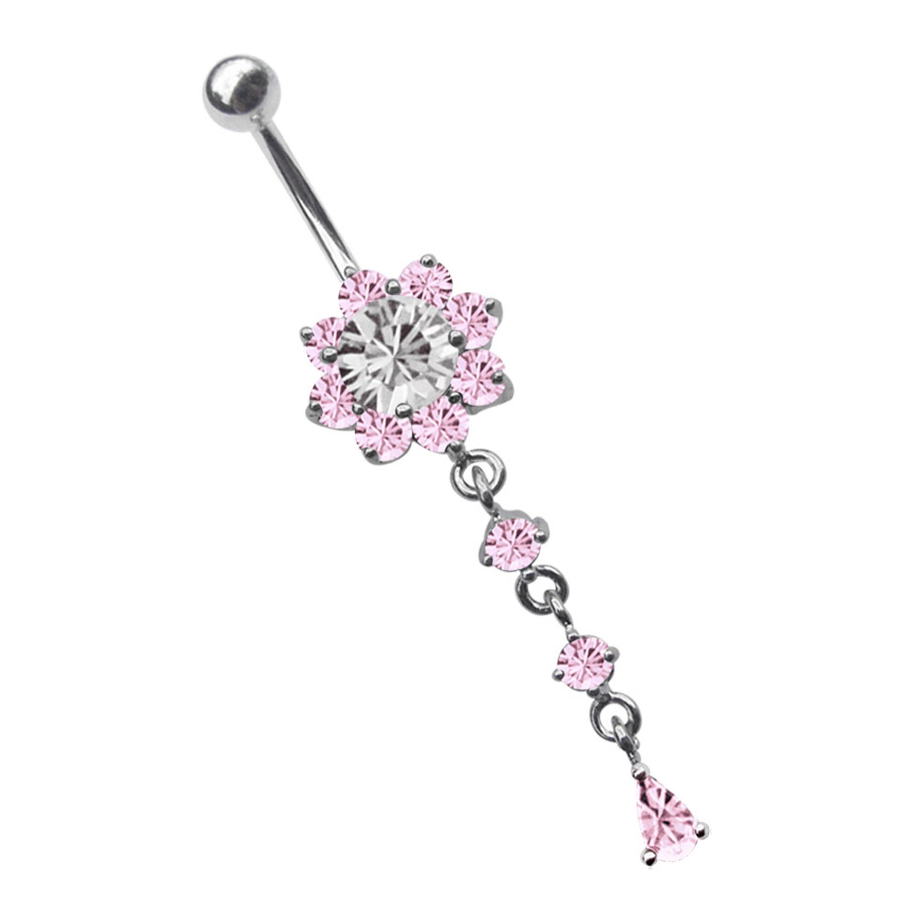 Adelia´s Bauchnabelpiercing Piercing Bauchnabelpiercing, Blume mit Hänger und Steinen