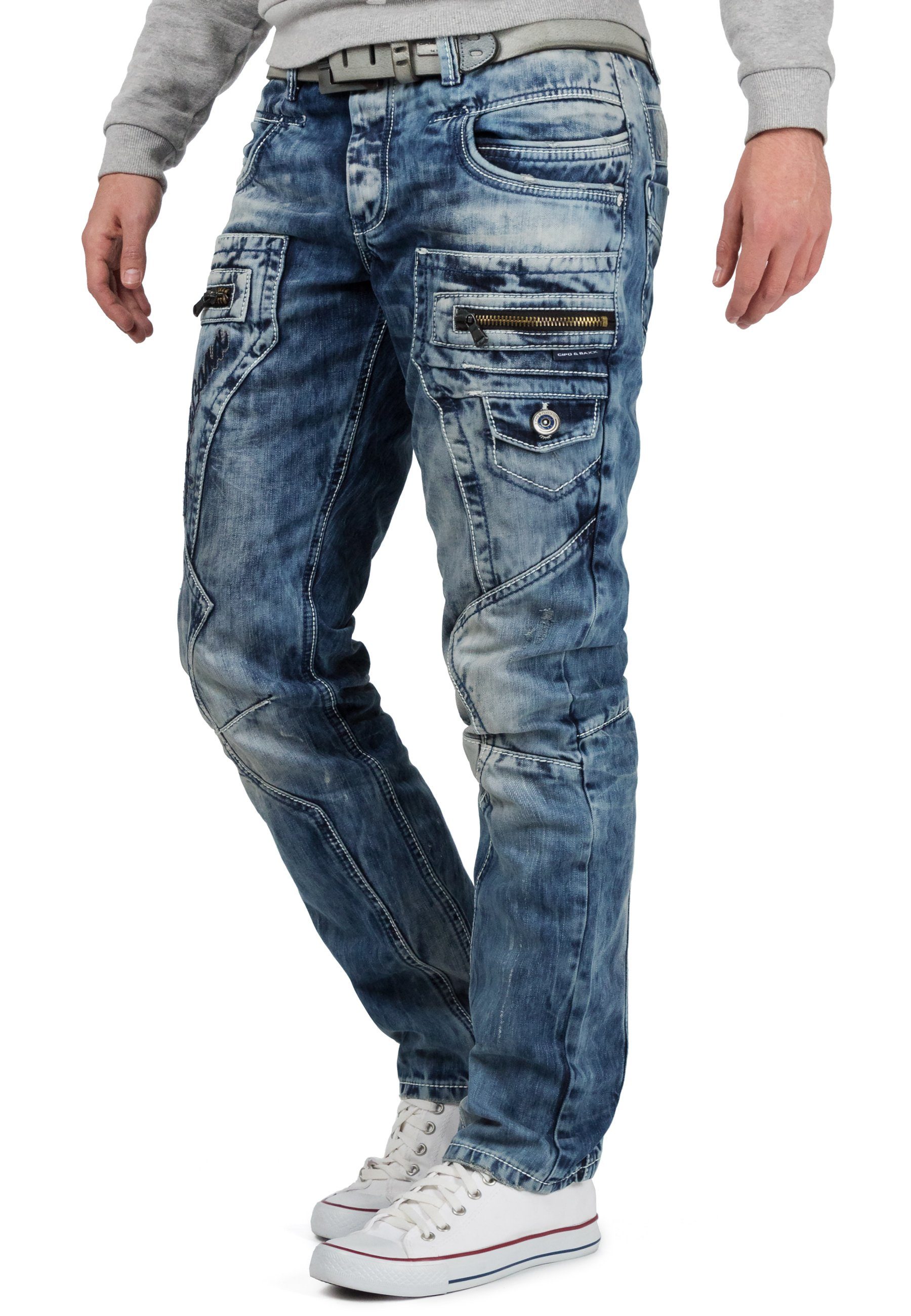 Cipo & Baxx Regular-fit-Jeans Herren Hose BA-C1178 (1-tlg) mit Verzierungen und Reißverschlüssen
