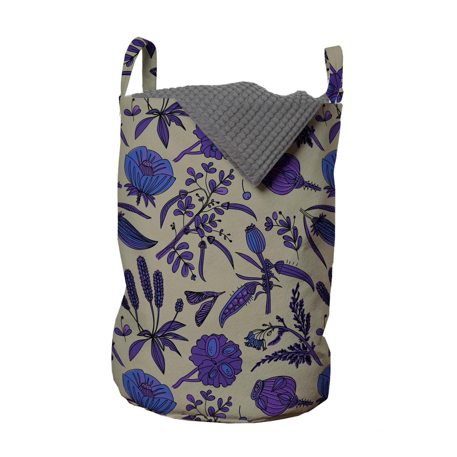 Abakuhaus Wäschesäckchen Wäschekorb mit Griffen Kordelzugverschluss für Waschsalons, Blumen Von Hand gezeichnet Wildblumen | Wäschesäcke