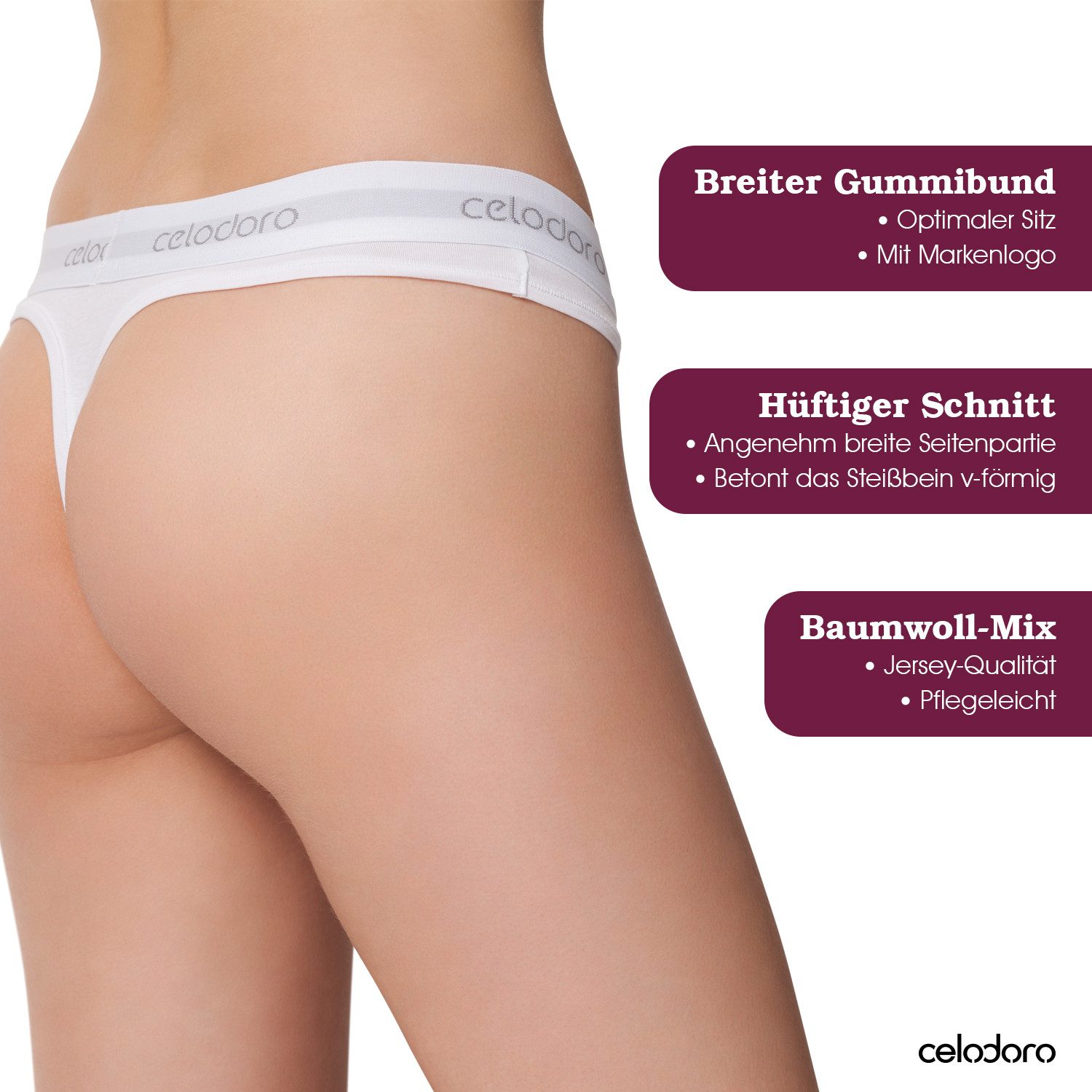 celodoro Tanga Damen Tanga, Webgummi-Bund (3er Pack) Sport Mini-Slip