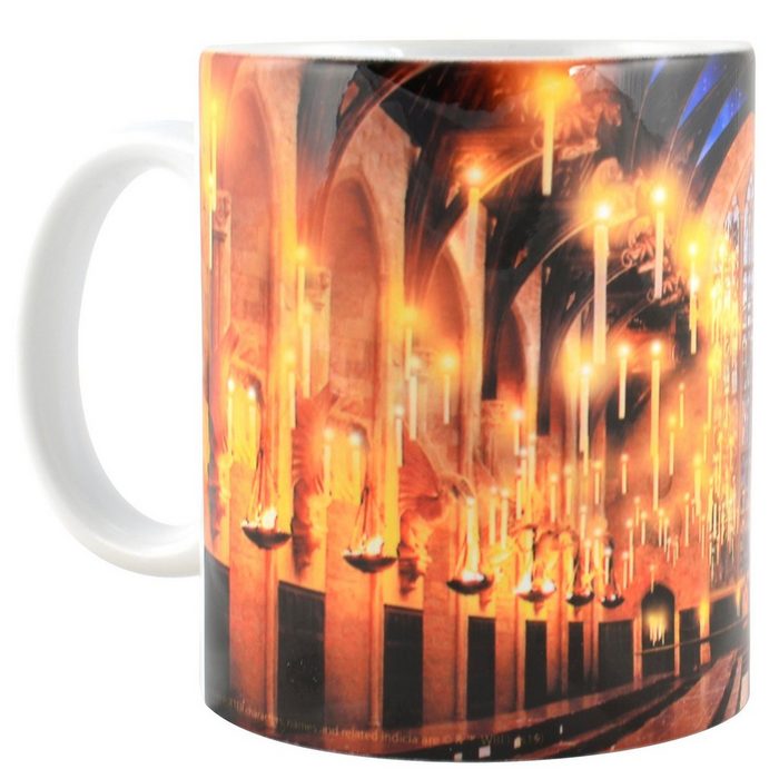 United Labels® Tasse Harry Potter Tasse - Hogwarts große Halle Kaffeetasse Becher Kaffeebecher aus Keramik Schwarz Orange 320 ml Keramik