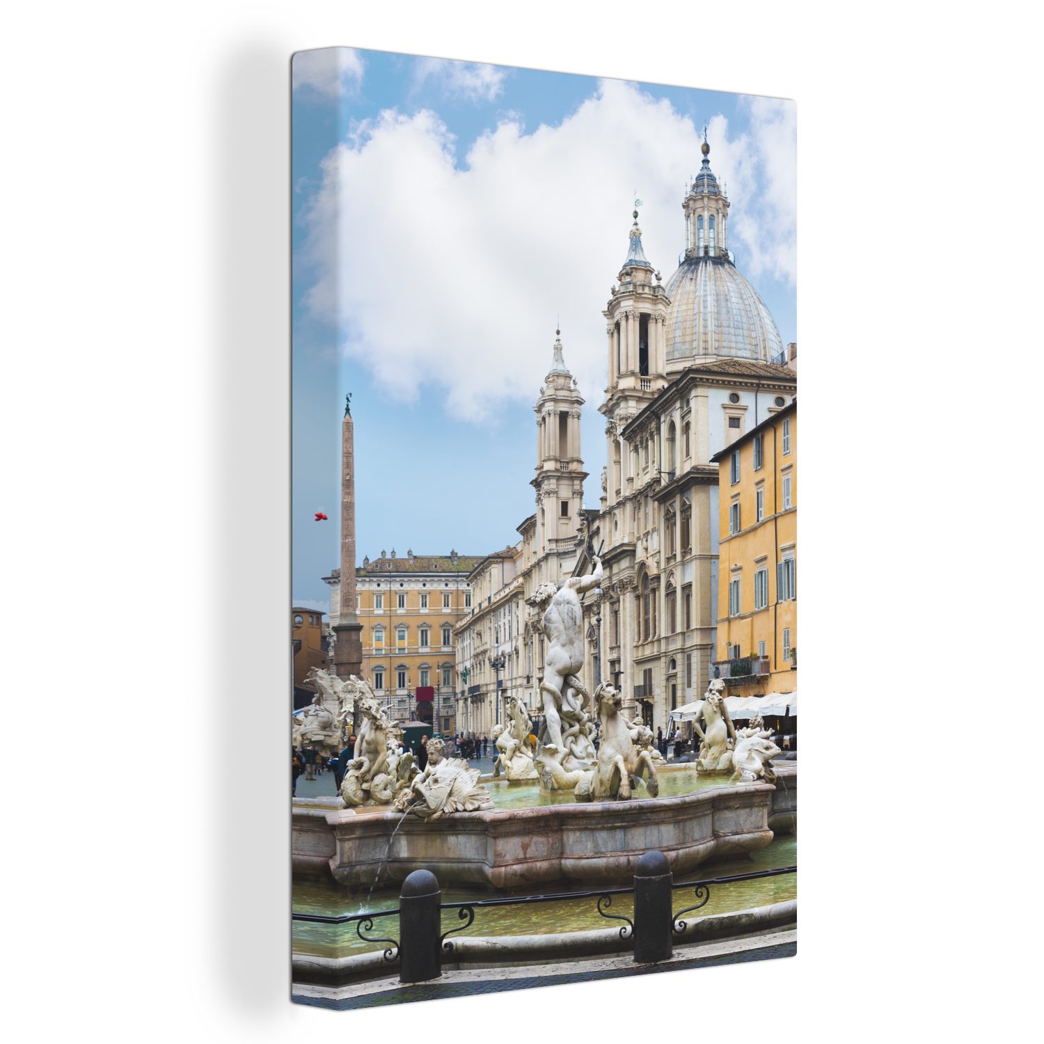 Rom, Piazza bespannt Zackenaufhänger, Navona, Der Gemälde, 20x30 Leinwandbild OneMillionCanvasses® auf cm (1 Leinwandbild St), fertig der Neptunbrunnen inkl.