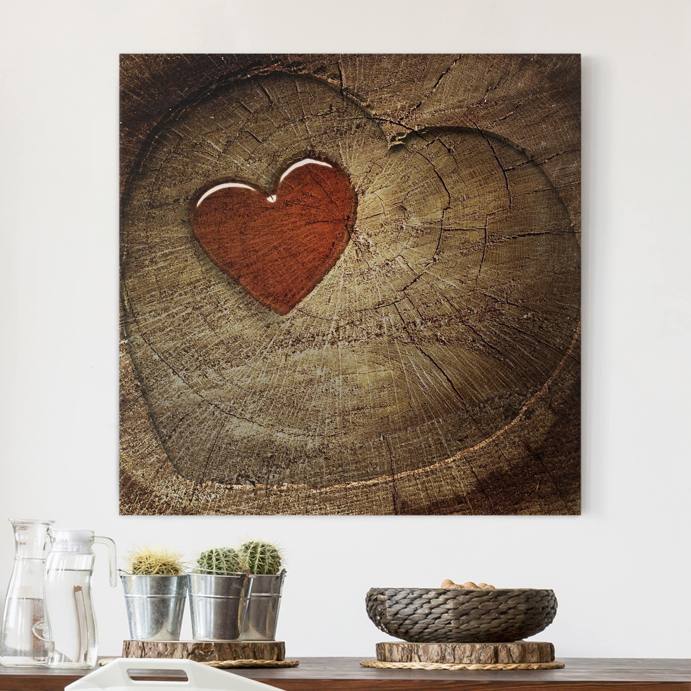ᐅ Bilderdepot24 Leinwandbild Holzoptik Herz Liebe Natural Love blau
