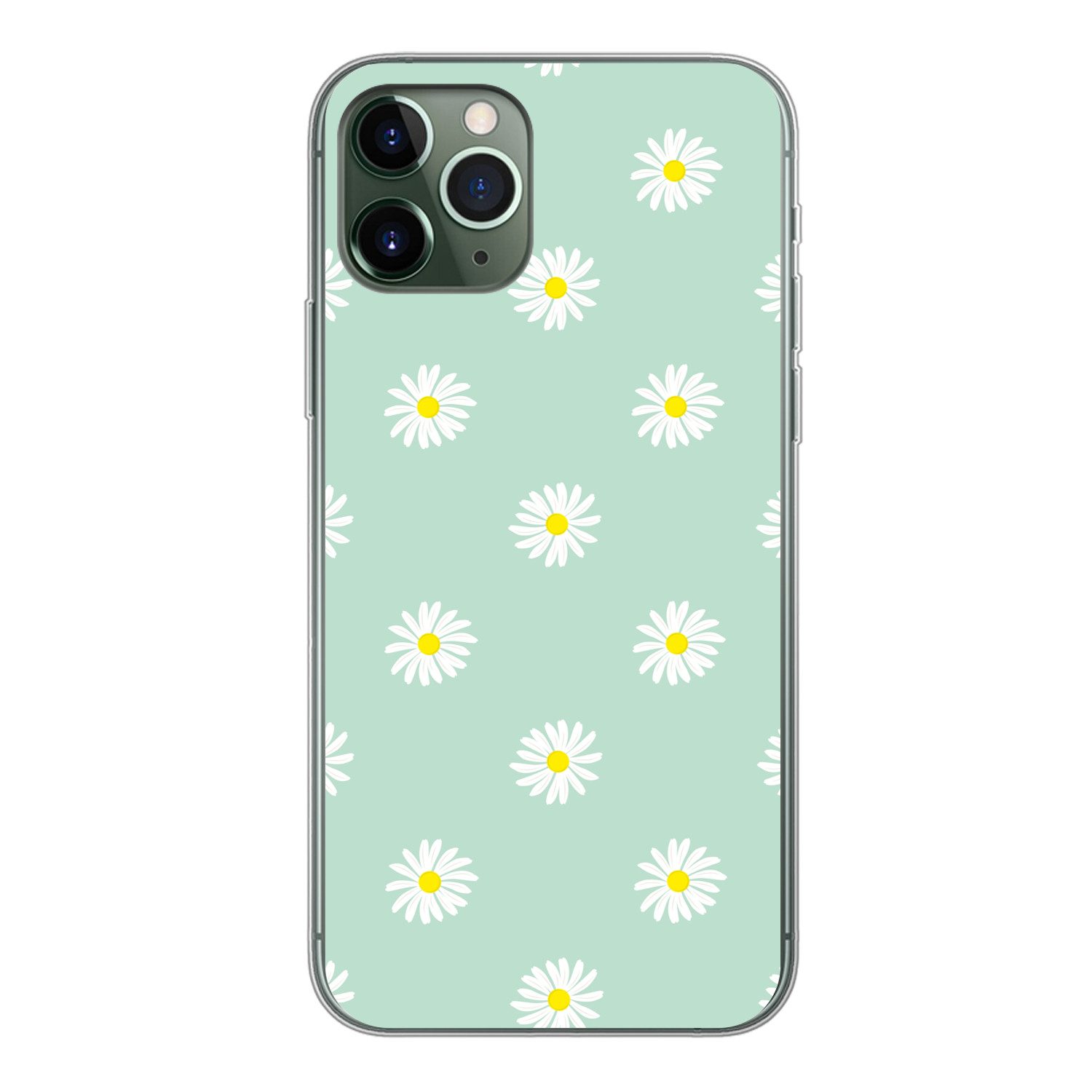 MuchoWow Handyhülle für Apple iPhone 11 Pro Gänseblümchen - Pastell - Weiß - Grün - Floral, Smartphone-Bumper, Print, Handy Schutzhülle Dünn