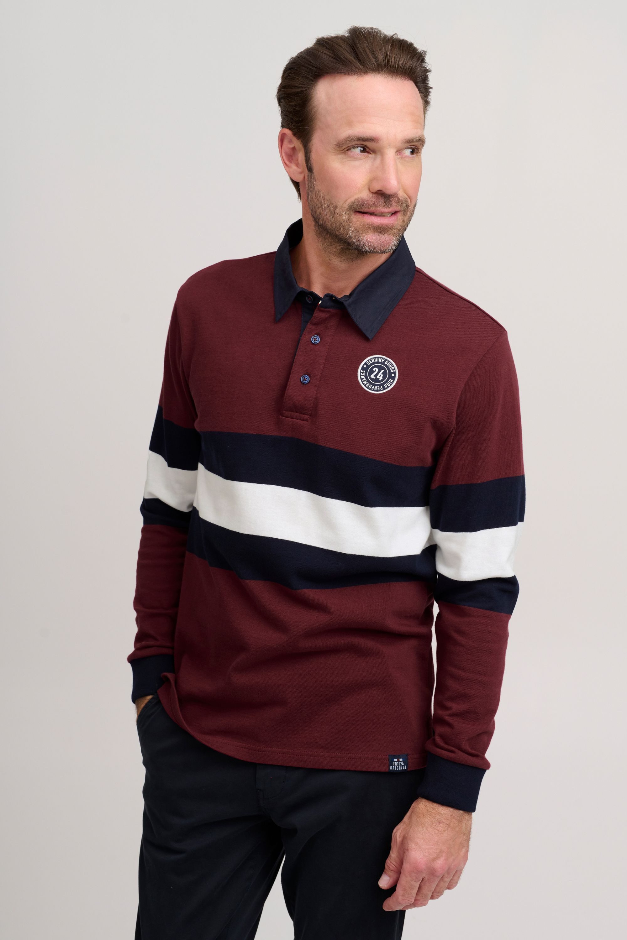 FQ1924 Langarm-Poloshirt FQMikkael Modisches Langarmshirt mit Streifen-Muster