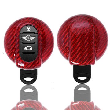 T-Carbon Schlüsseltasche Auto Schlüssel Carbon-Optik Schutz Hülle Rot, für Mini F54 F55 F56 F57 F60 Smartkey