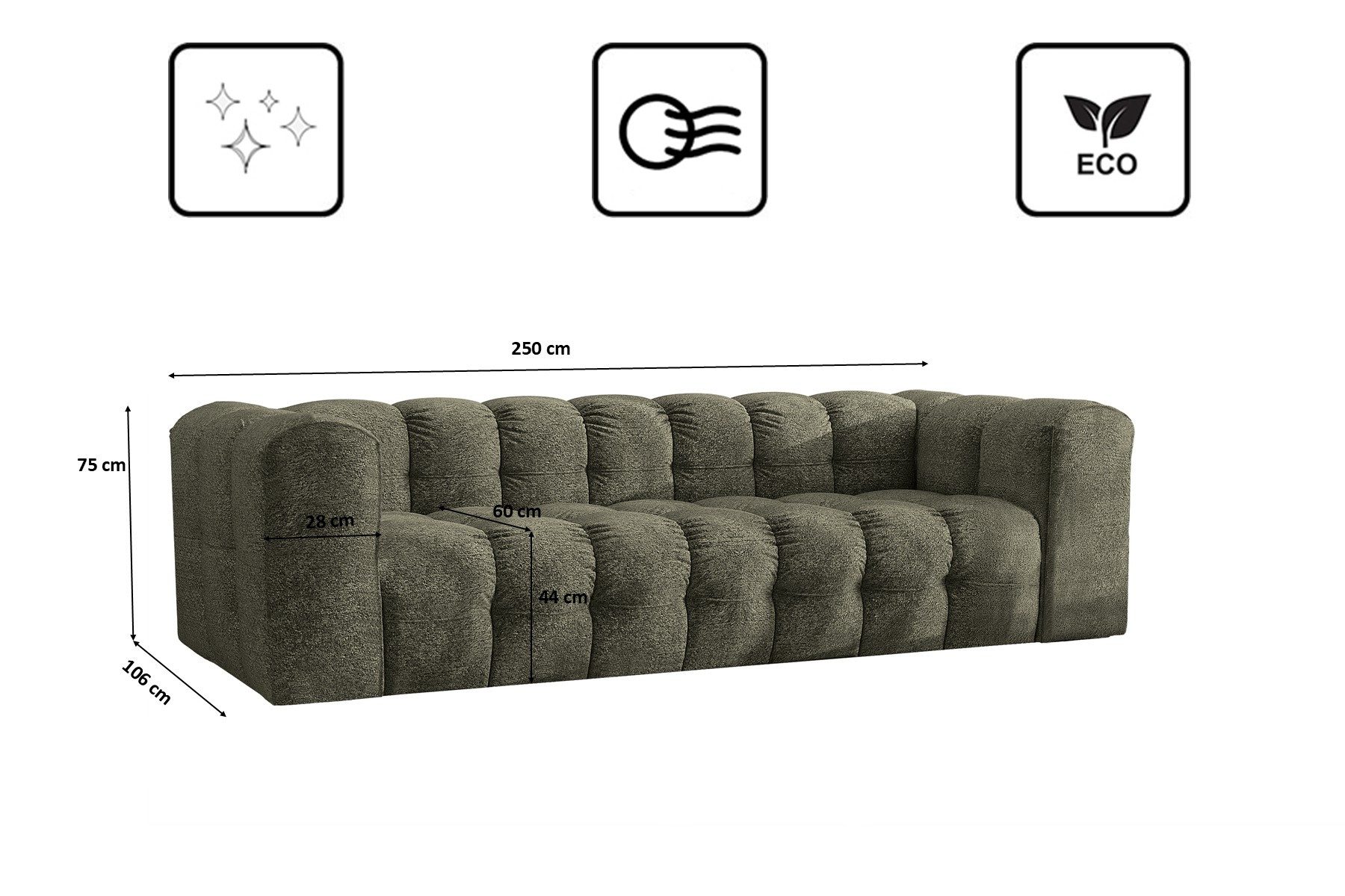 Kaiser Möbel 4-Sitzer Sofa Komfort Couch BALOO, stoff Schenille & Bouclé, modernes Design, Water-Repellent-Bezug, langlebige Konstruktion