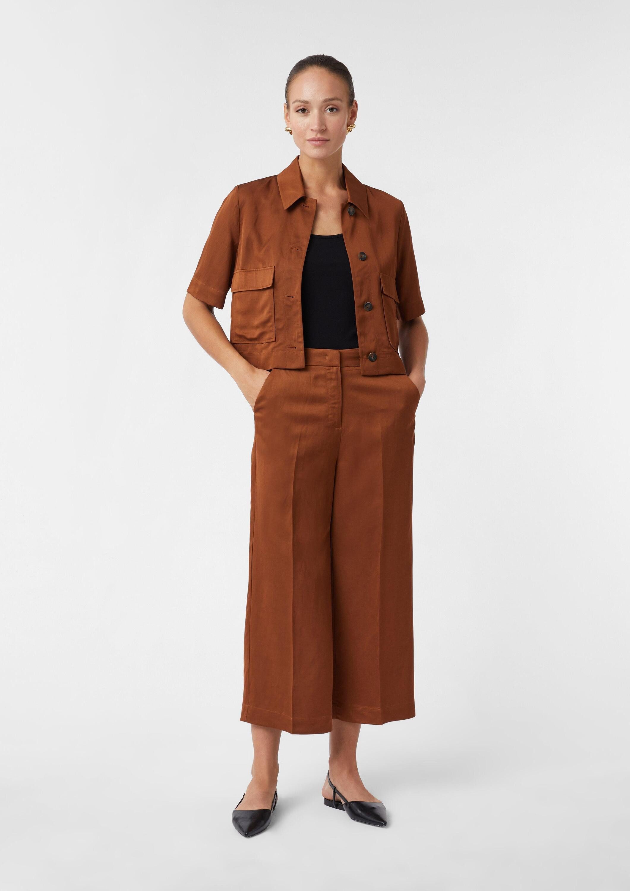 comma Hemdjacke Indoor-Jacke Kurze Blusenjacke aus schimmerndem Leinen-Viskose-Mix