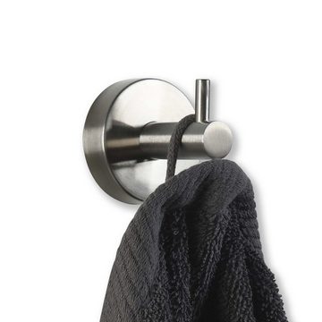 SOSmart24 Handtuchhalter SOSmart24 JUST SILVER Handtuchhaken ohne Bohren aus Edelstahl 2er Set Haken - Silber matt gebürstet - Klebeset - Handtuchhalter Wandhaken Badezimmer