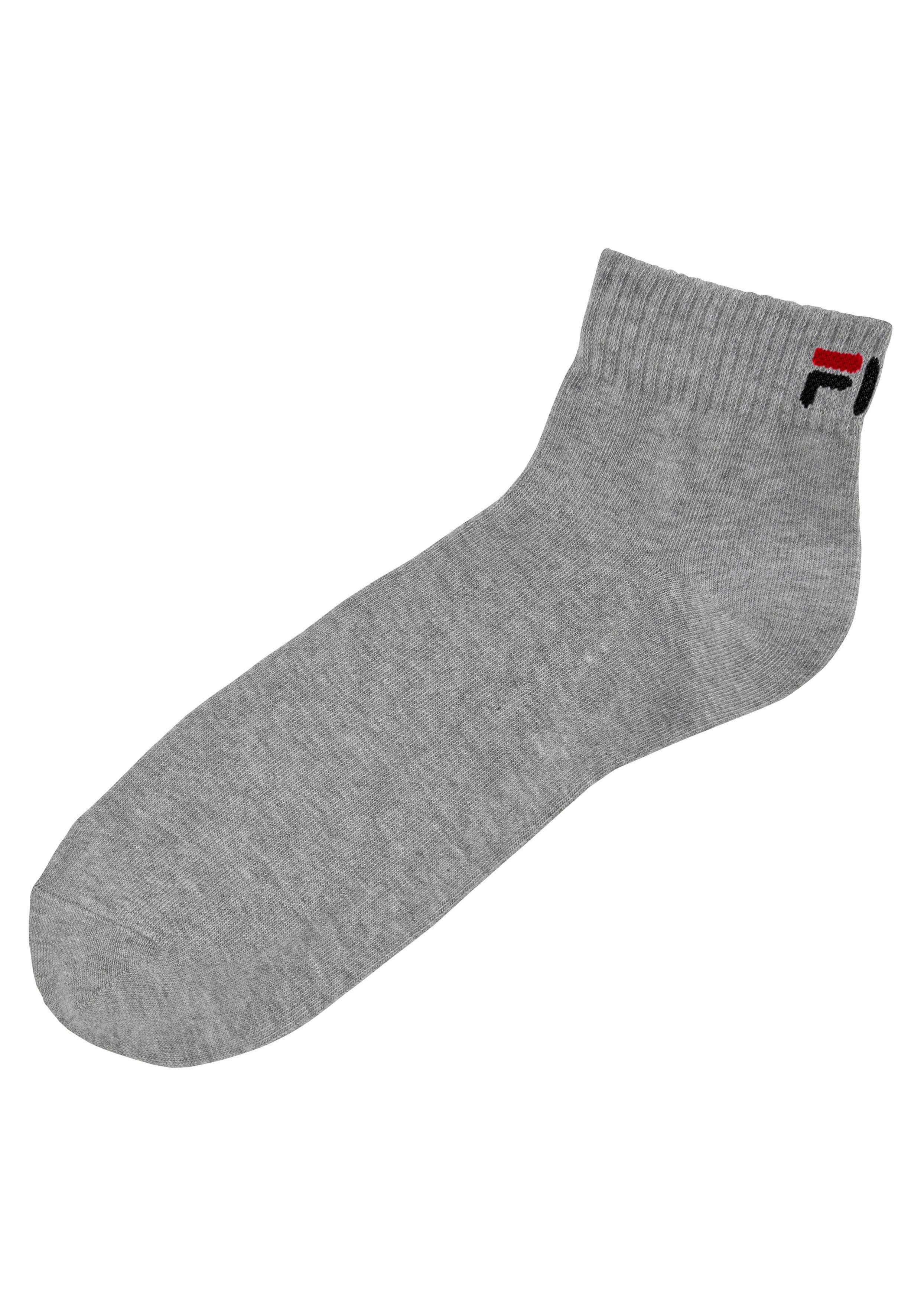 2x Logo 2x Fila schwarz, mit Kurzsocken weiß eingestricktem grau-meliert, 2x (6-Paar)