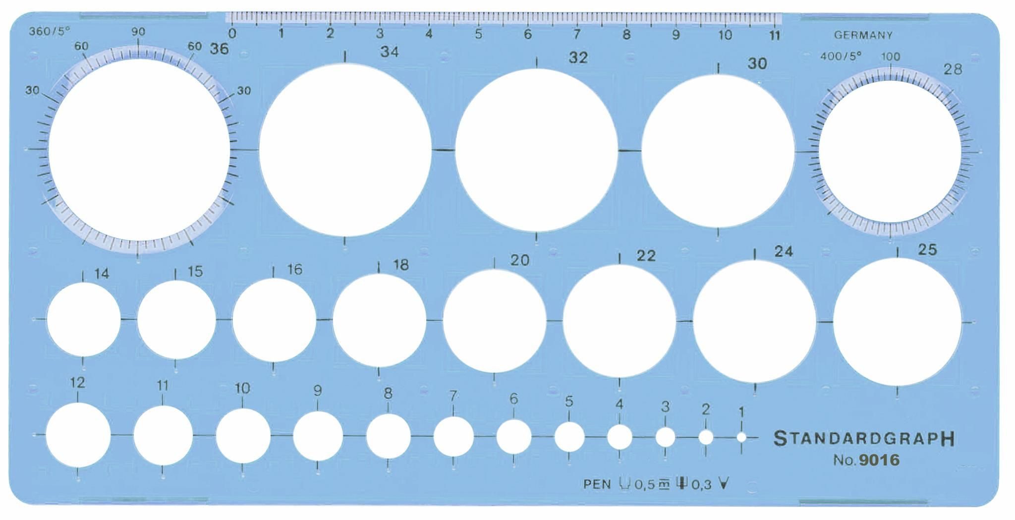 STANDARDGRAPH Zeichenlineal Kreisschablone mit 25 Kreisen blau STANDARDGRAPH 9016