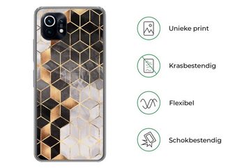 MuchoWow Handyhülle Abstrakt - Würfel - Gold - Muster - Schwarz - Weiß, Phone Case, Handyhülle Xiaomi Mi 11, Silikon, Schutzhülle