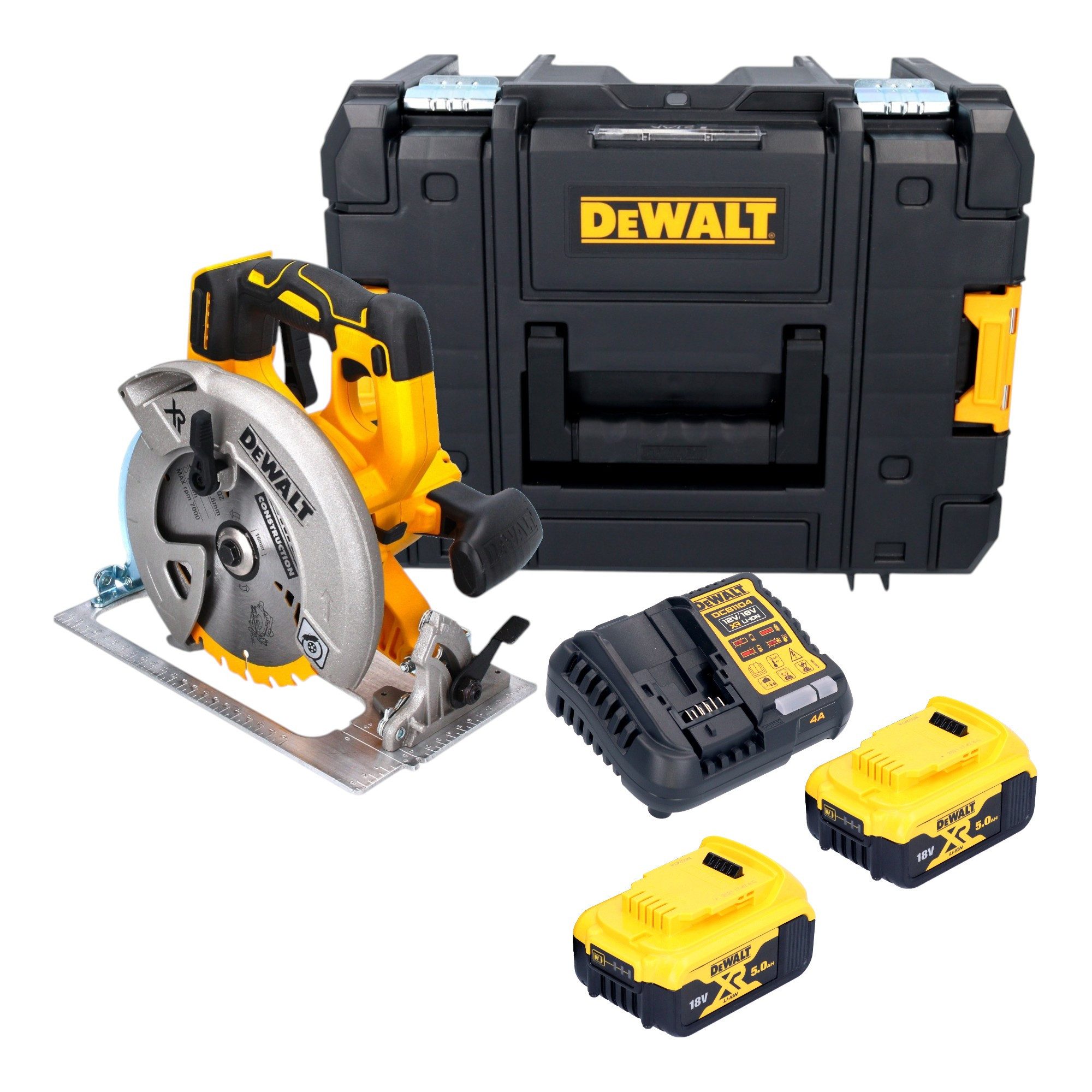 DeWalt Akku-Handkreissäge DCS 570 P2T 18 V 184 mm Brushless + 2x Akku 5,0 Ah + Ladegerät + TSTAK