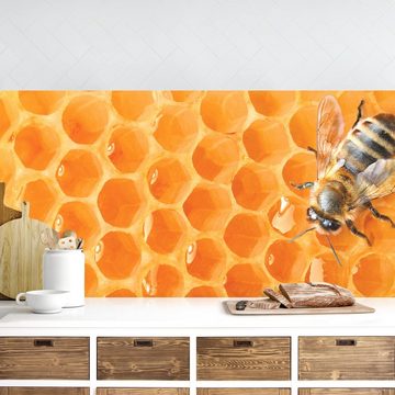 Bilderdepot24 Küchenrückwand gelb dekor Tiere Wandpaneel Honey Bee Wandverkleidung Küche, (1-tlg., Nischenrückwand - für Fliesenspiegel ohne Bohren - matt), Spritzschutz Rückwand Küche Herd - Folie selbstklebend versch. Größen
