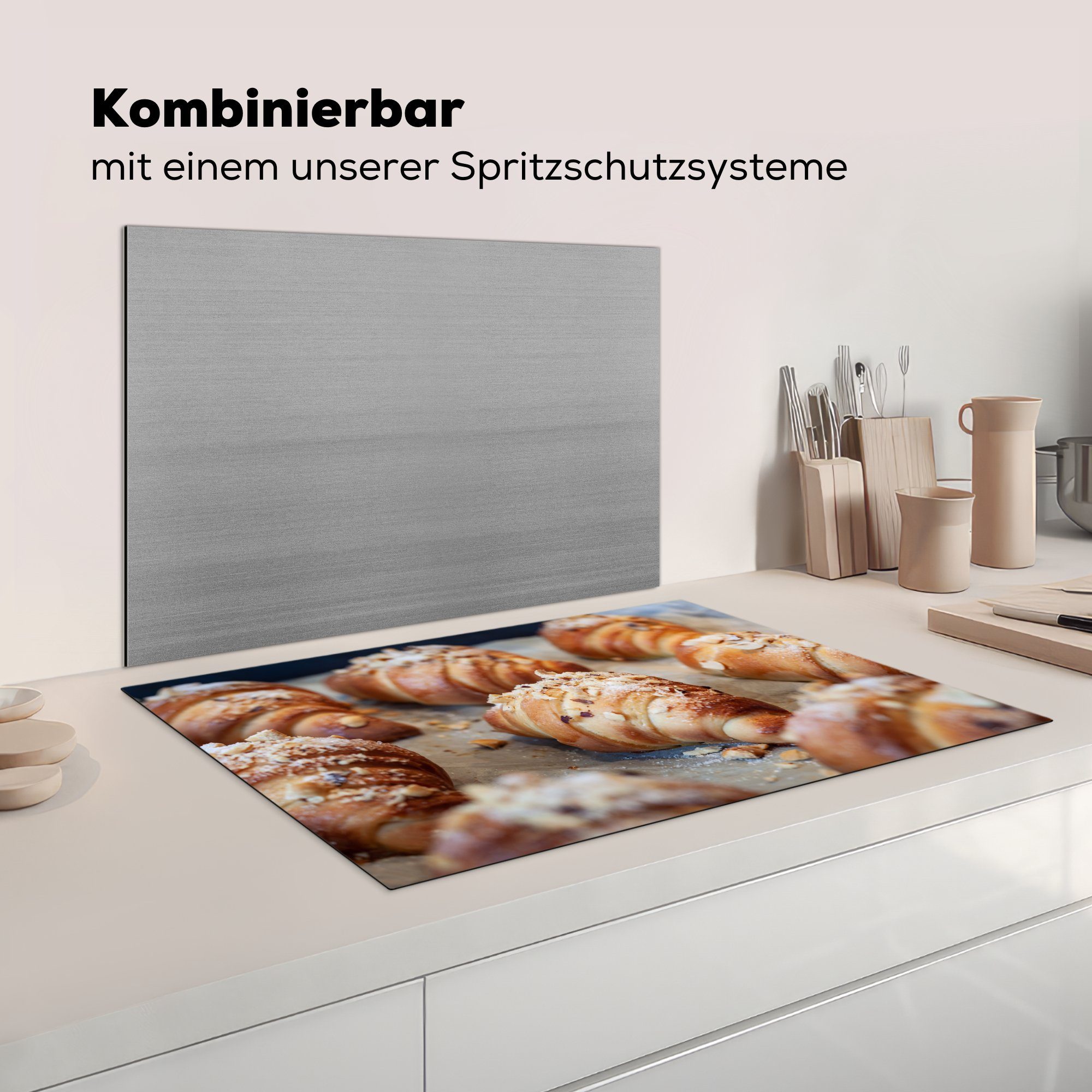 (1 Backblech cm, Croissant - Ceranfeldabdeckung - 81x52 Vinyl, die MuchoWow küche, Schutz Haselnüsse, tlg), für Induktionskochfeld Herdblende-/Abdeckplatte