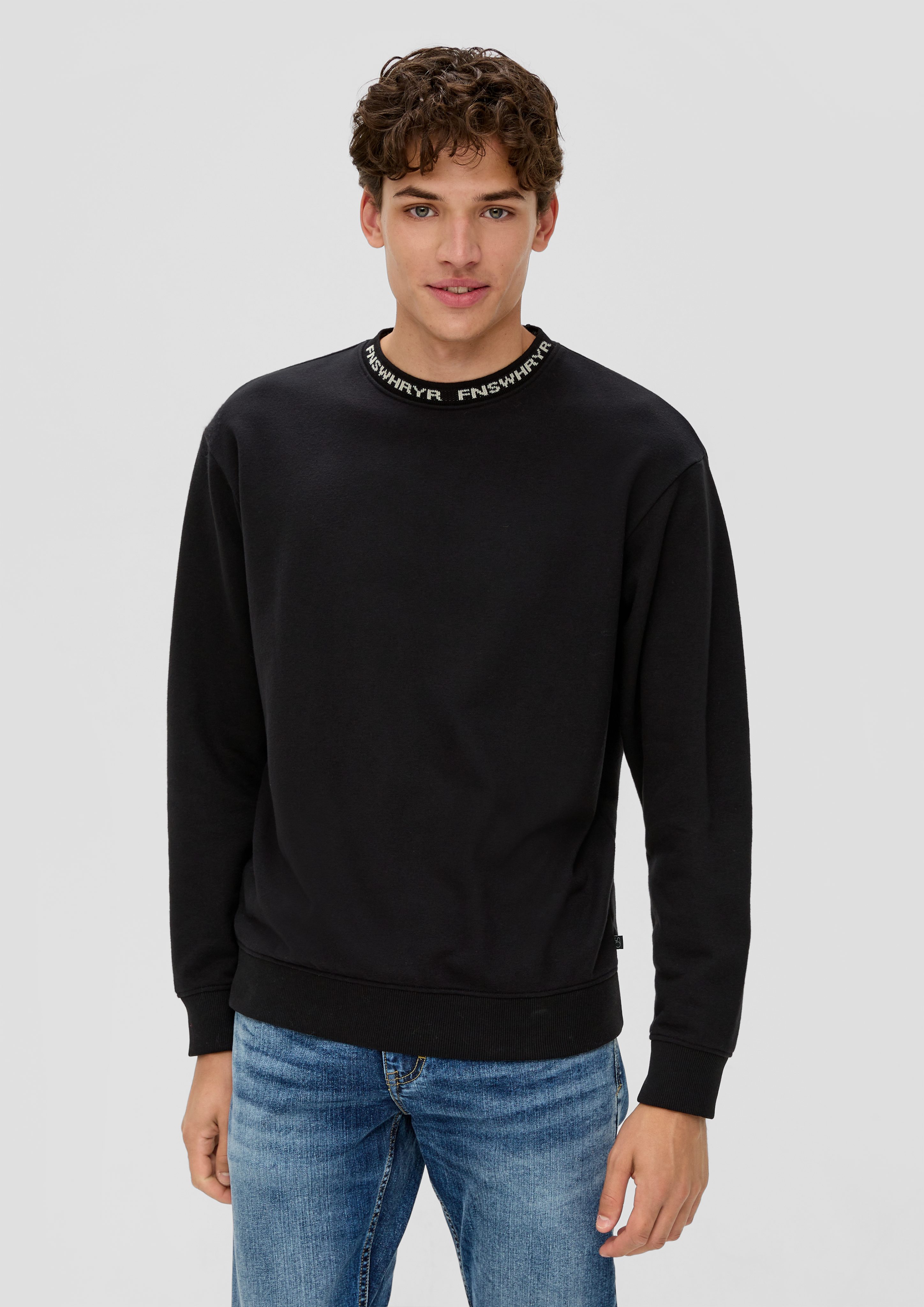 QS Sweatshirt Sweatshirt mit Jacquard-Blende Blende schwarz