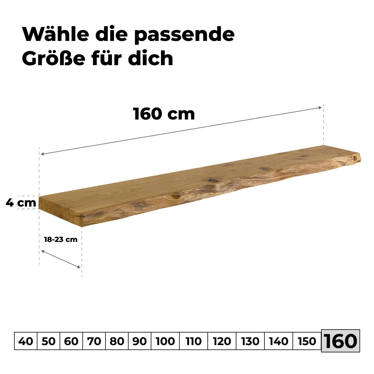 tømmermann Wandregal Schweberegal Holzregal mit Baumkante - Hängeregal aus Massivholz Eiche, Komplett-Set