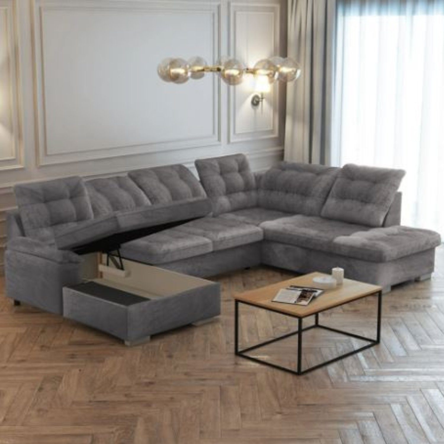 Ecksofa 330 in U-Form Schlafsofa Ecksofa Bettkasten DB-Möbel mit VIVA cm Eckcouch