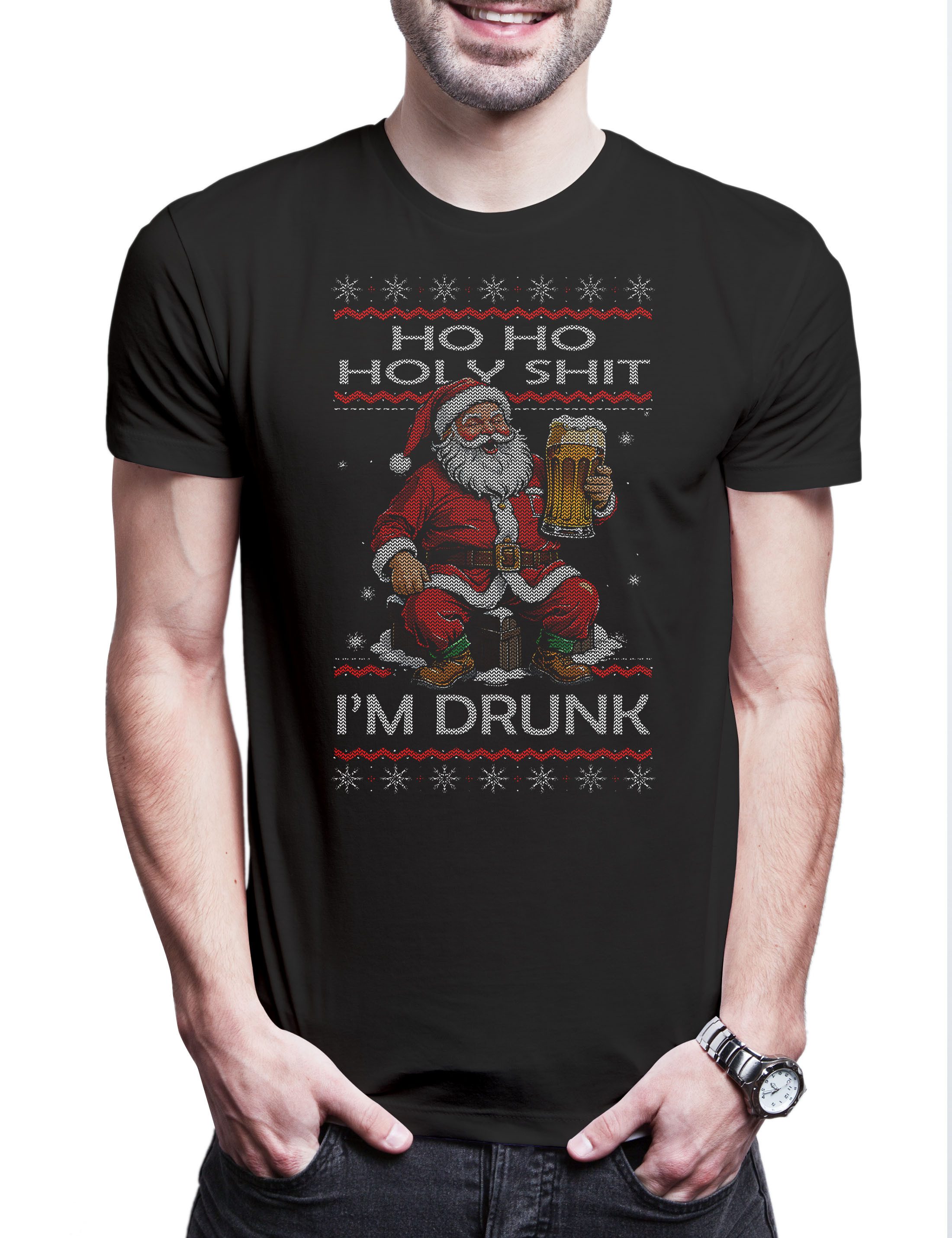 Print-Shirt Holy Shit I Am Drunk Christmas Herren T-Shirt Merry Santa X-Mas Claus