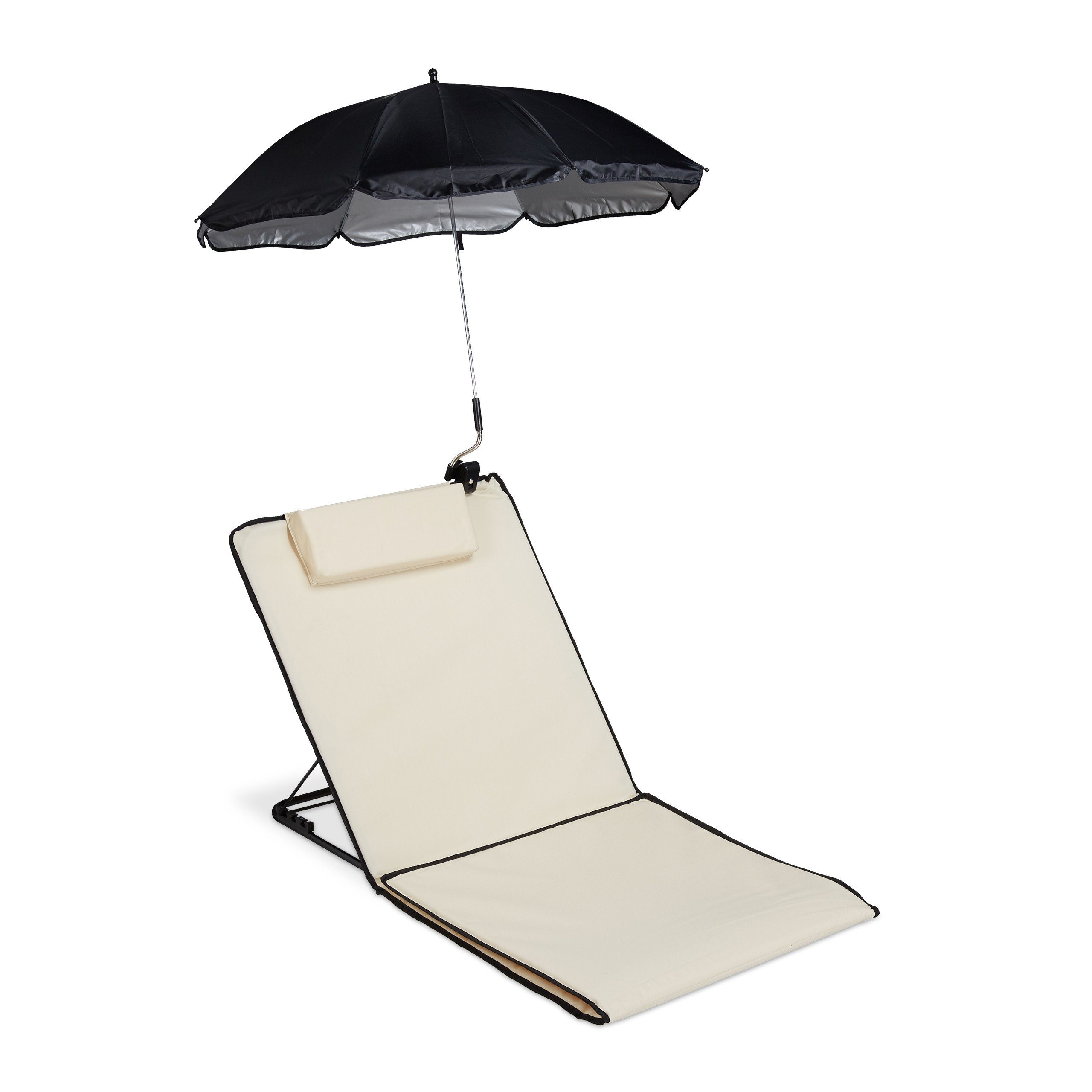 Schwarz relaxdays Beige Beige mit Strandtücher Sonnenschirm, Strandmatte
