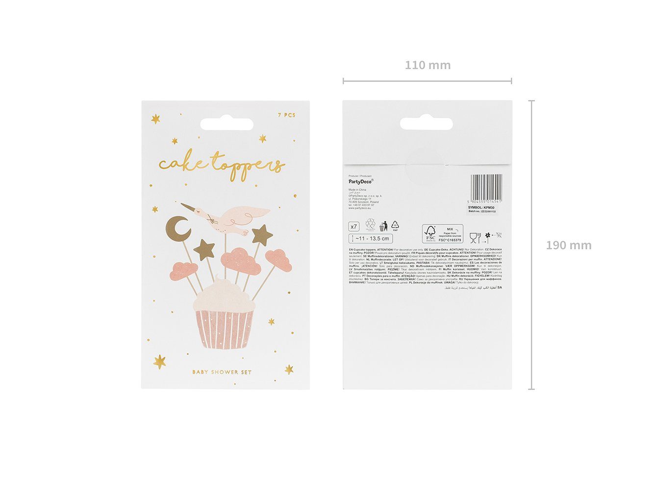 partydeco Tortenstecker, Cake Topper Storch 13,5cm rosa gold 7er Set