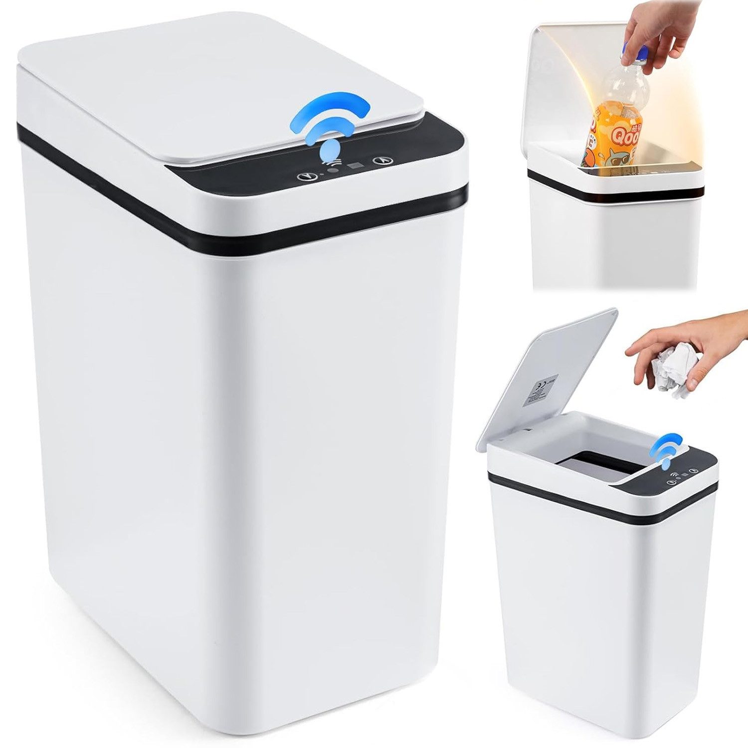 AKKEE Mülleimer mit Sensor 12L Elektrischer Mülleimer Mit Automatischem Deckel, Infrarotsensorik