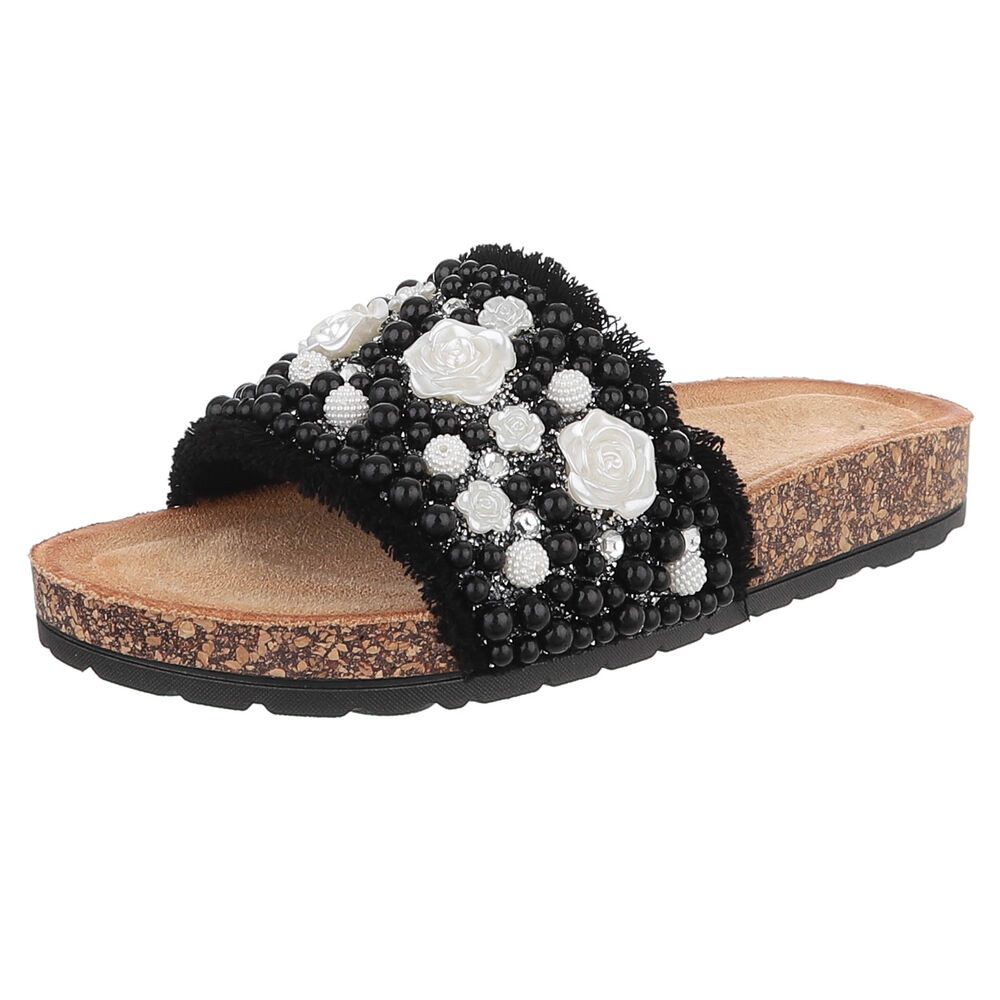 Ital-Design Feminine Damen-Sandalen mit Perlen und Blumendekor Pantolette ( günstig online kaufen