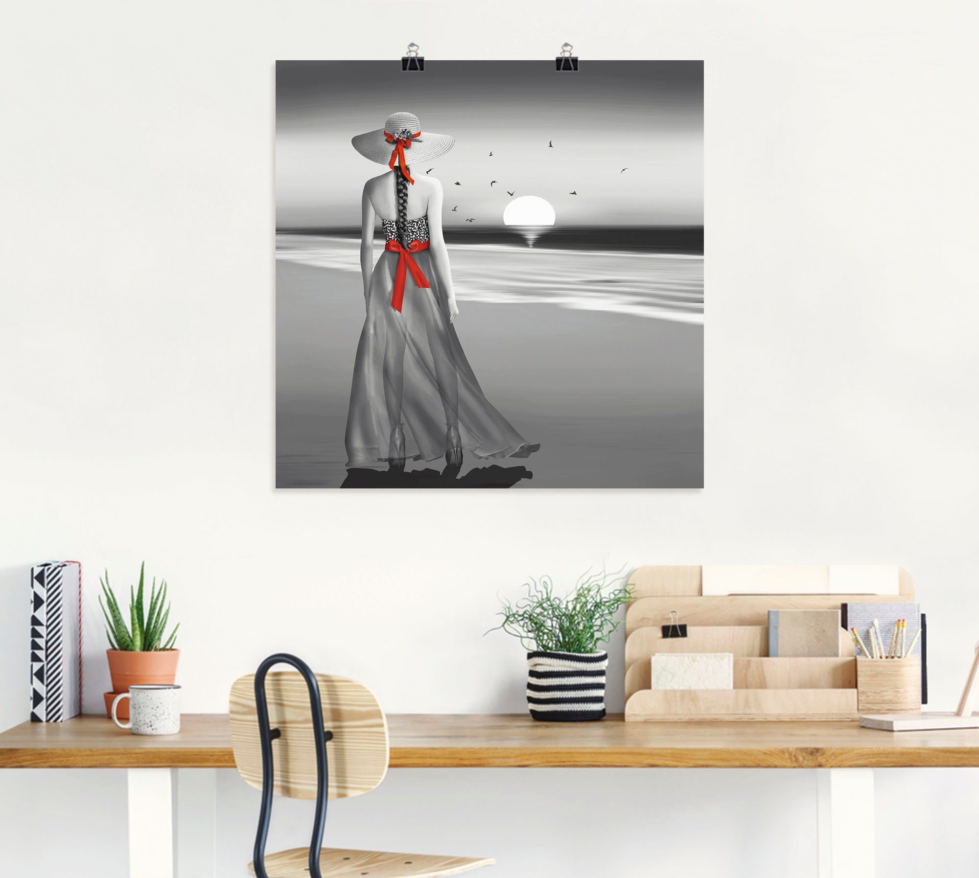 Artland Wandbild (1 Poster Größen Wandaufkleber Frau Alubild, aufs oder Blick als zurück Ein in Leinwandbild, St), Meer, versch