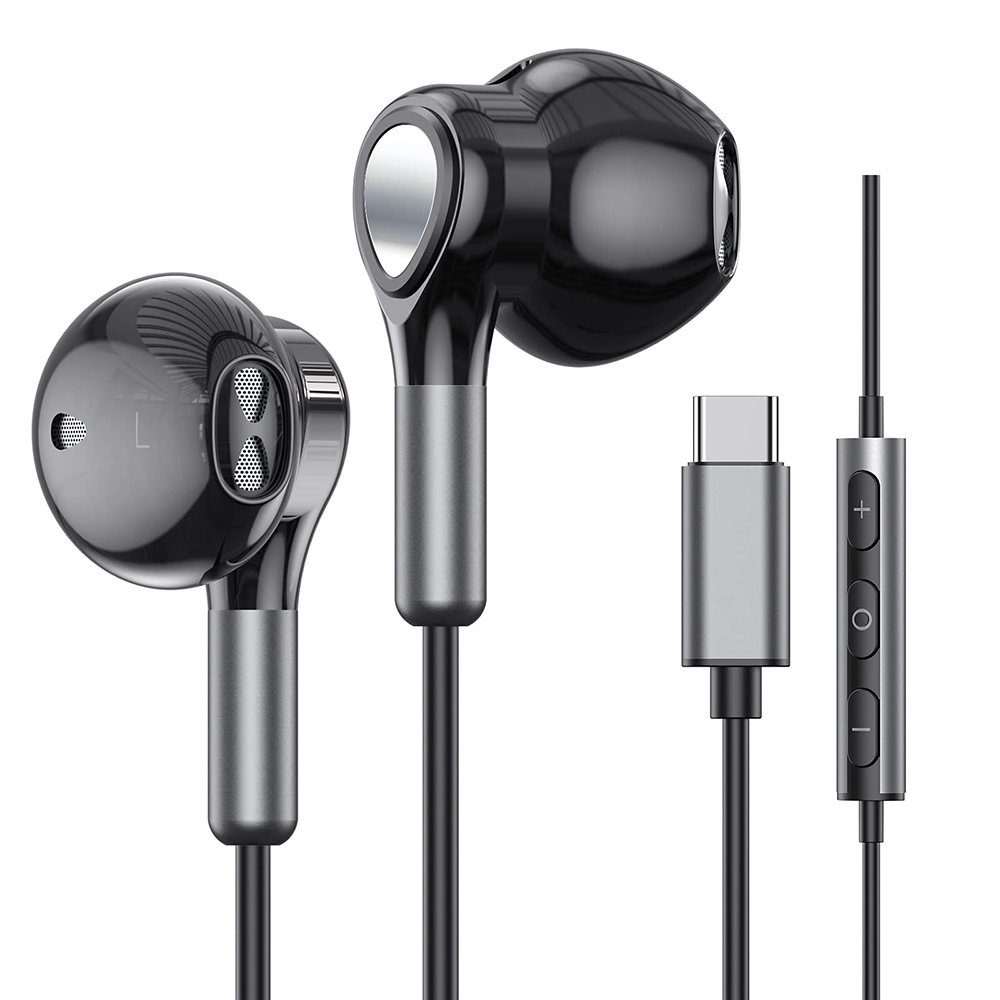 In-Ear-Kopfhörer mit Kopfhörer Ohrhörer schwarz C USB mit Kopfhörer Kabel Mikrofon GelldG In-Ear