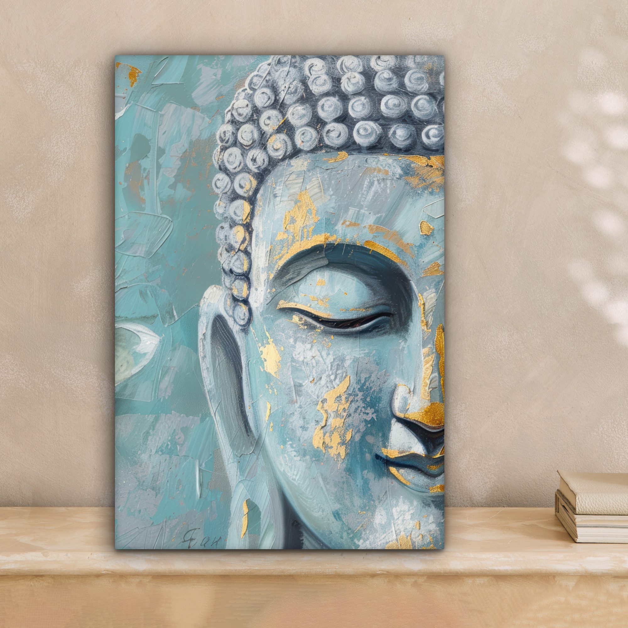 OneMillionCanvasses® Leinwandbild Buddha - Blume - Lotus - Gold - Blau, Fot günstig online kaufen